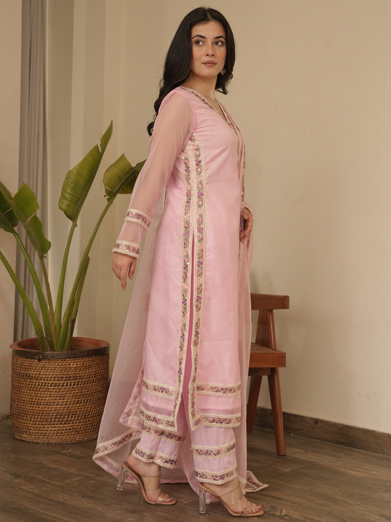 Zara Pure Organza Lace Work Suit Set