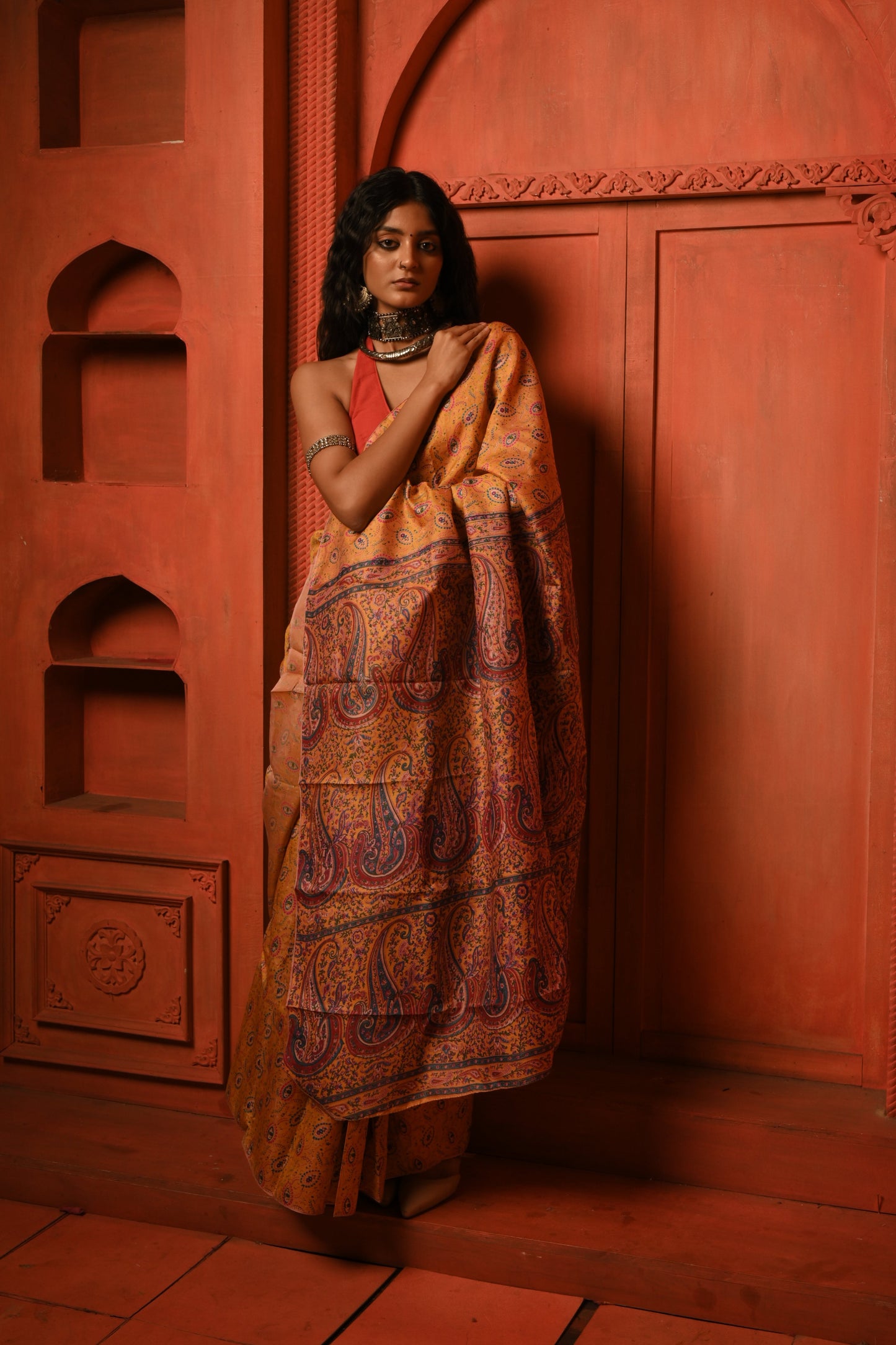 Rang Bahaar Golden Yellow Paisley Printed Silk Saree