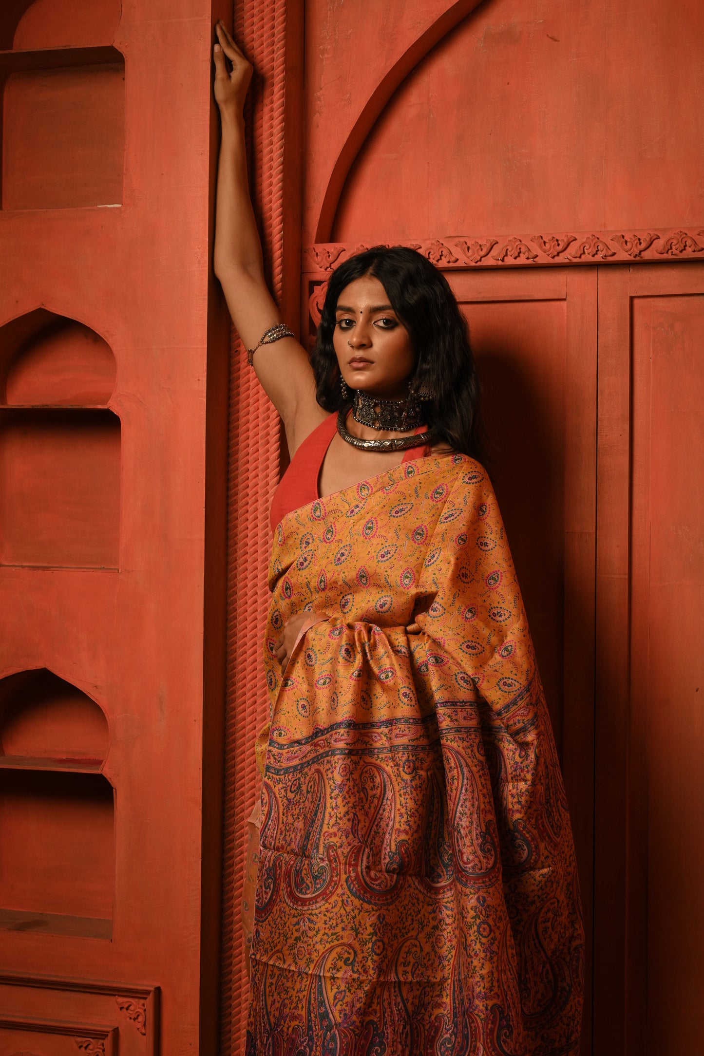 Rang Bahaar Golden Yellow Paisley Printed Silk Saree