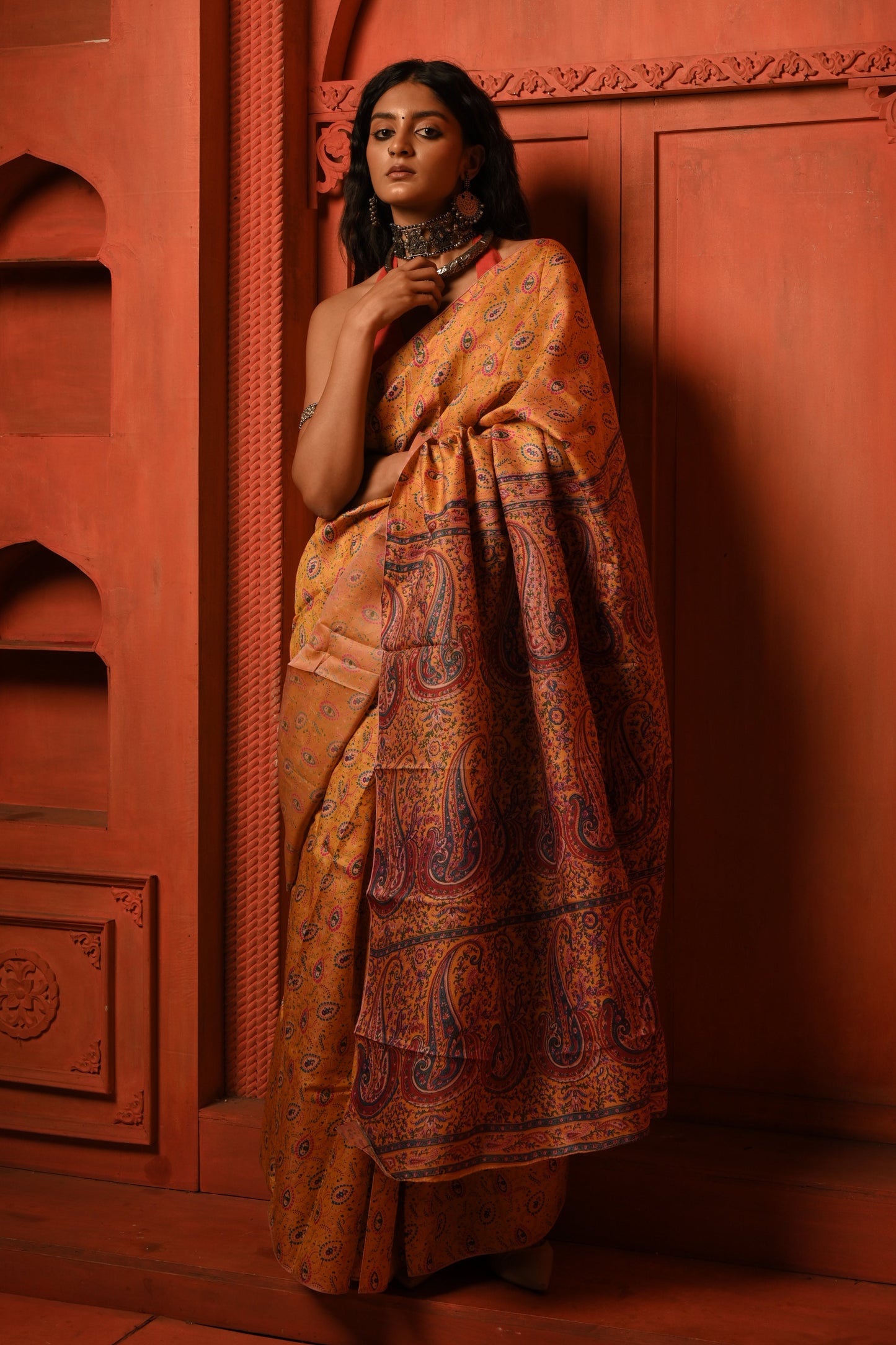 Rang Bahaar Golden Yellow Paisley Printed Silk Saree