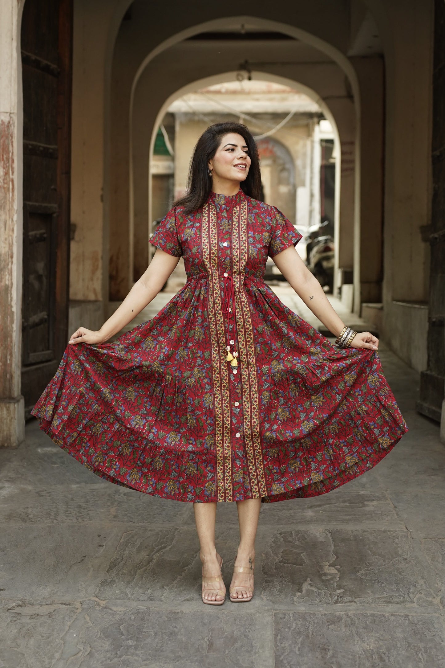 Printed Flutter Sleeves Printed Maxi Dress
