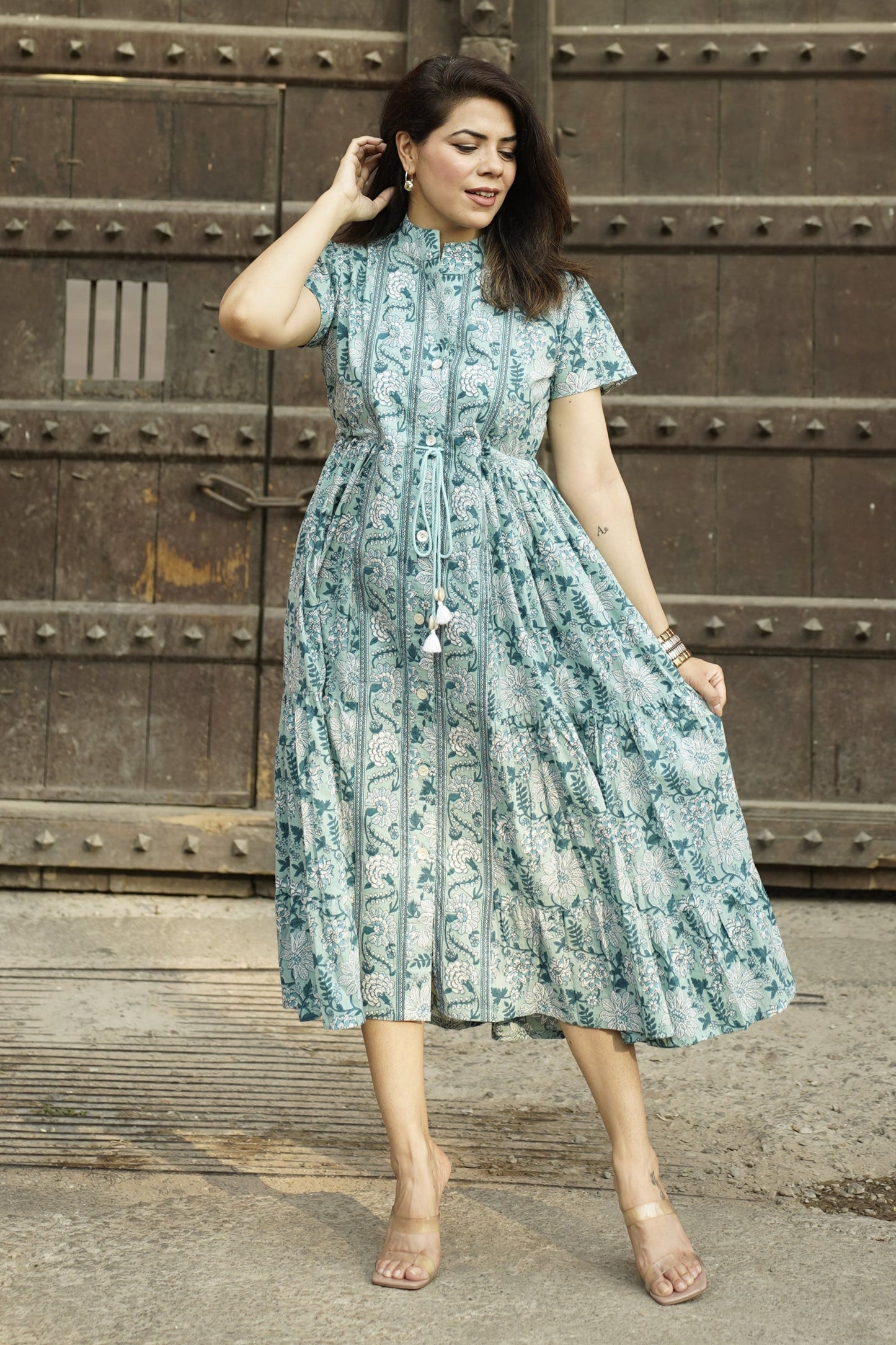 Printed Flutter Sleeves Printed Maxi Dress
