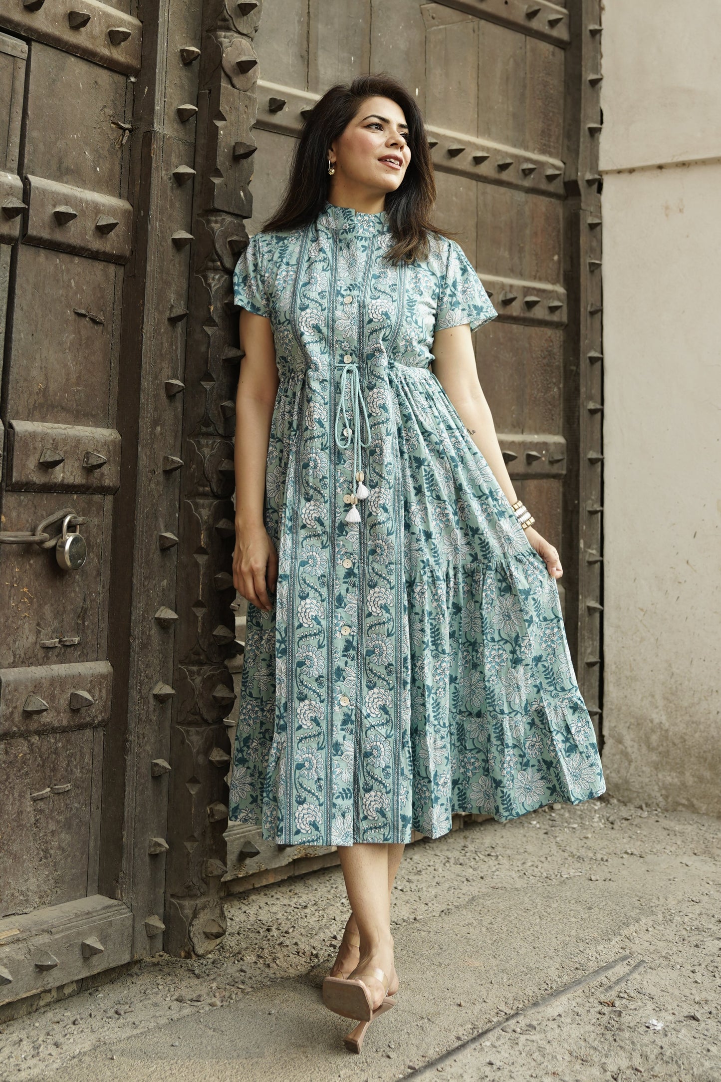 Printed Flutter Sleeves Printed Maxi Dress