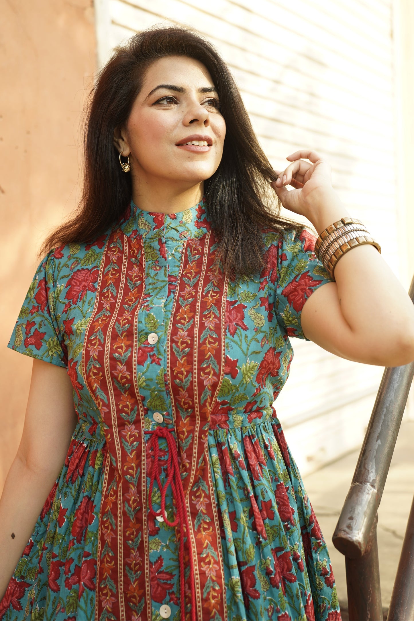 Printed Flutter Sleeves Printed Maxi Dress
