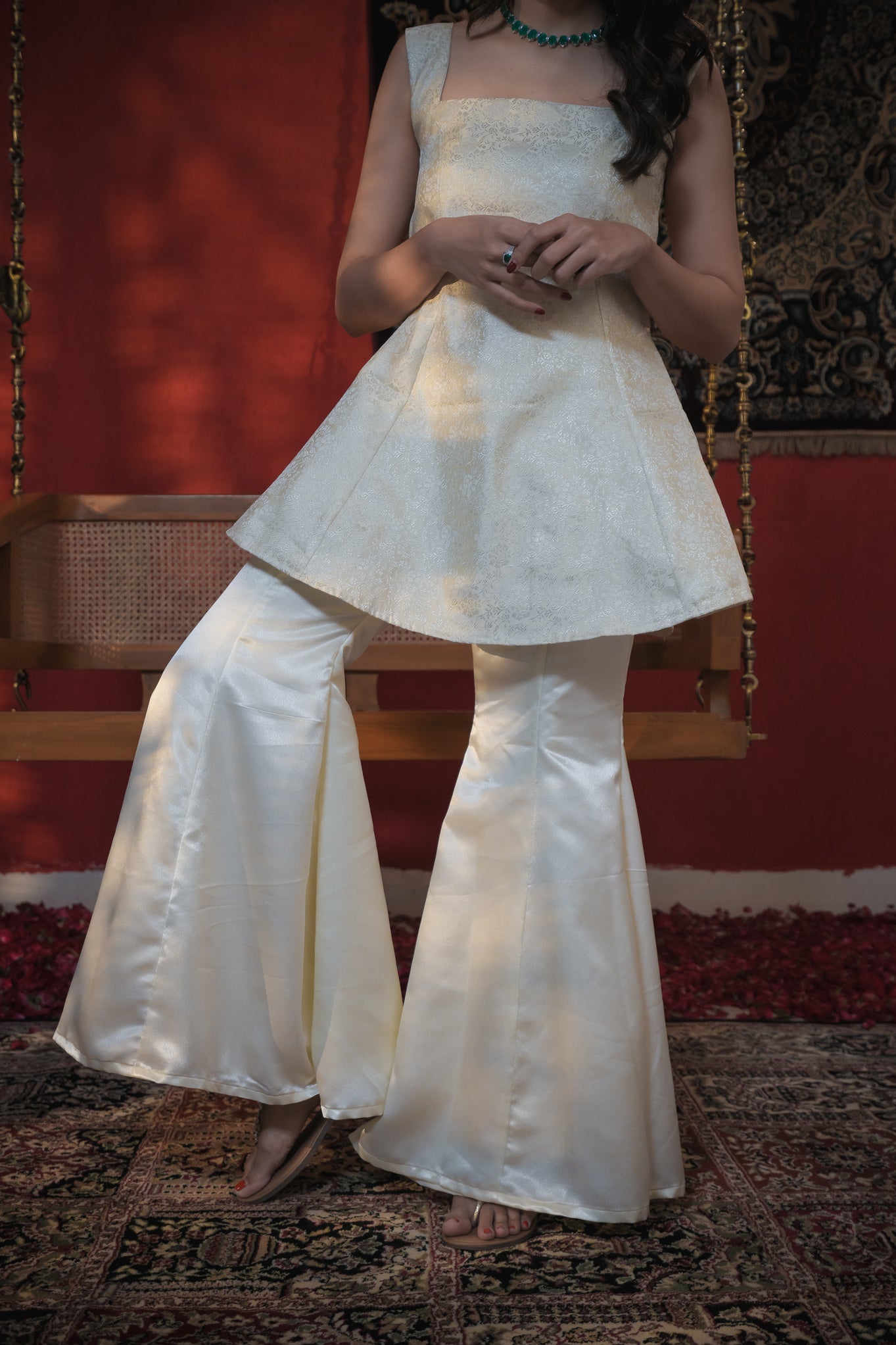 Aisha White Kurti & Bell Bottom Set