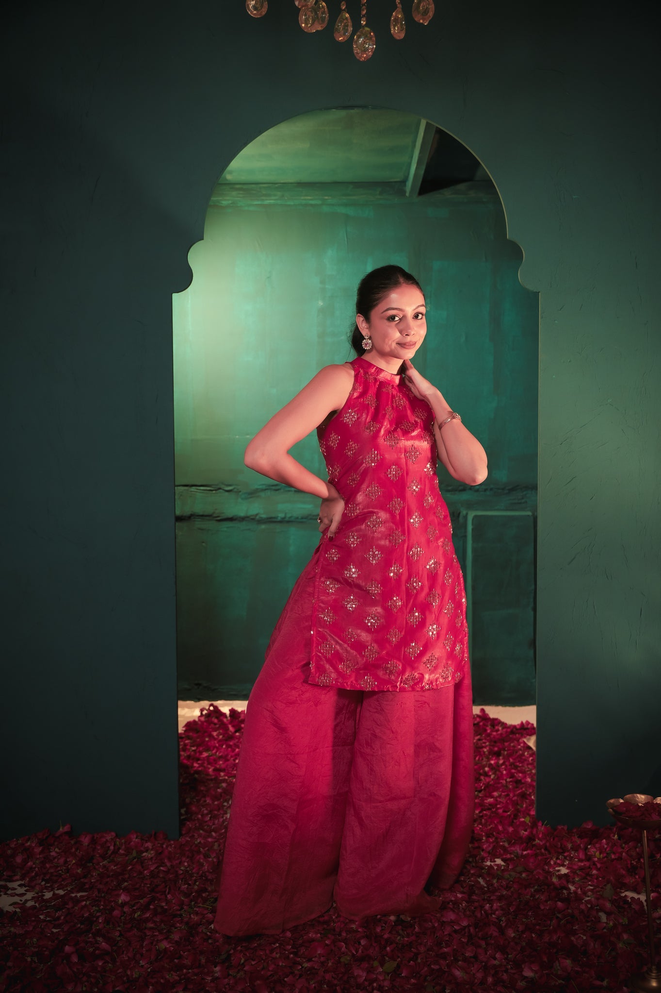 Laila Pink Hand Work Suit Set