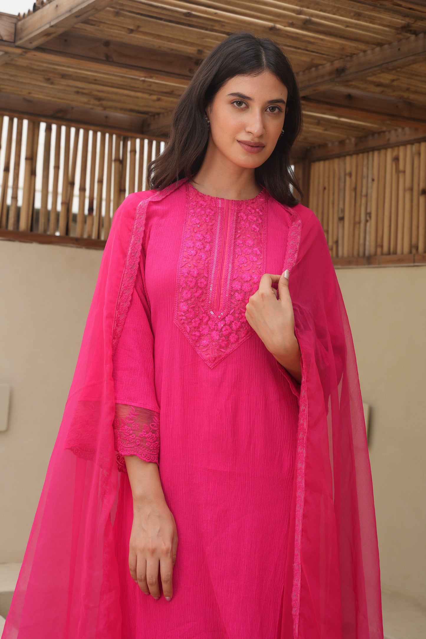 Grace Pink Cotton Crush Suit Set