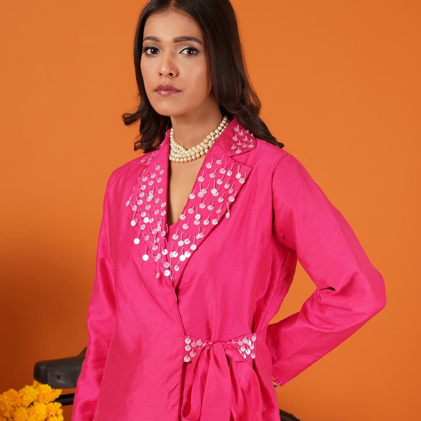 Rossy Embroidered Belt Suit