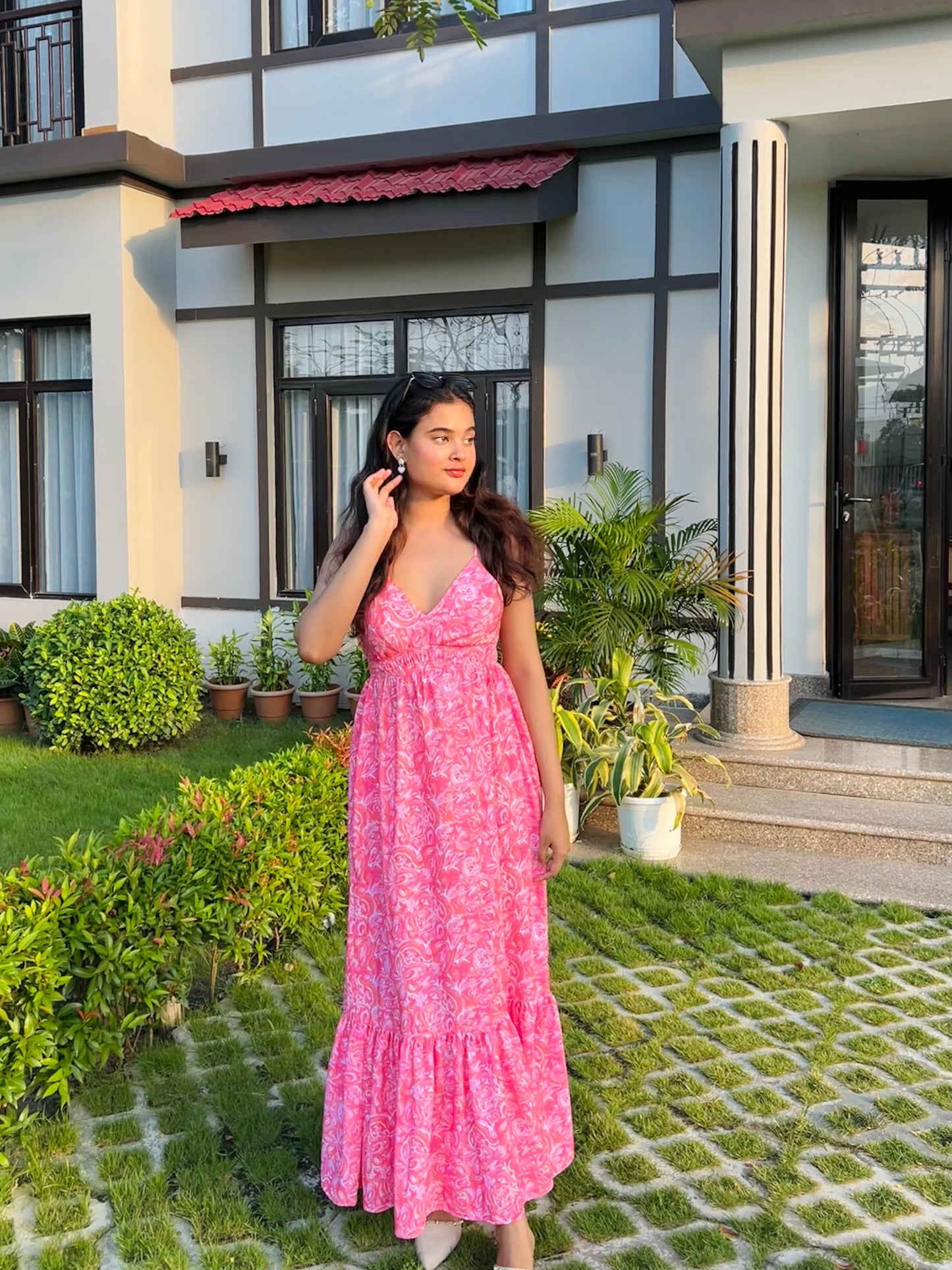 Swirlie Printed Pink Poplin Dress