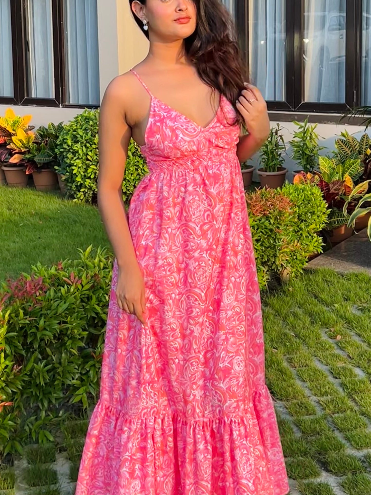 Swirlie Printed Pink Poplin Dress