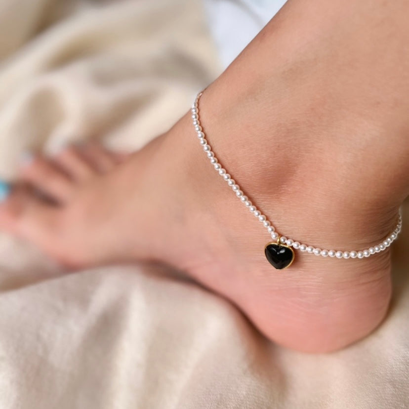 Black Onyx Heart Anklet