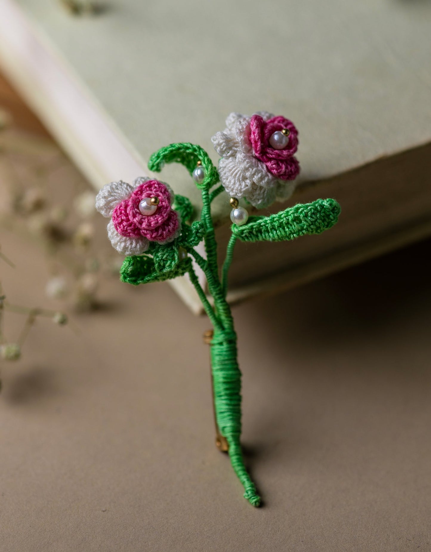 Pink & White Rose Jewel Brooch