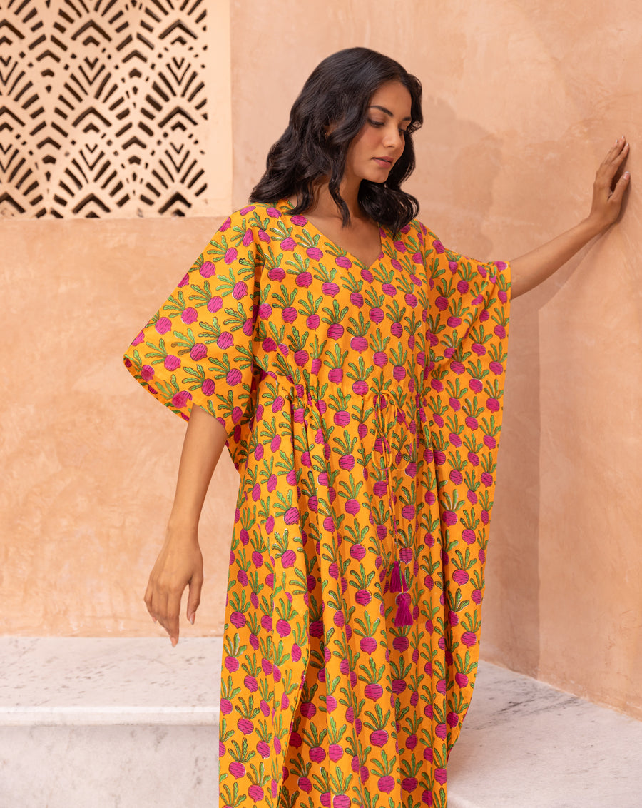 Beet the Root Hand Block Printed Cotton Kaftan