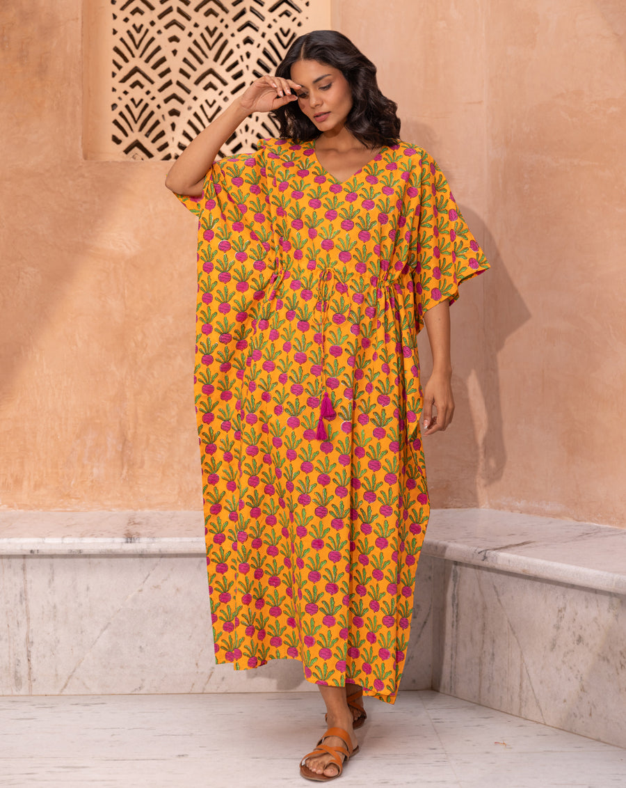 Beet the Root Hand Block Printed Cotton Kaftan