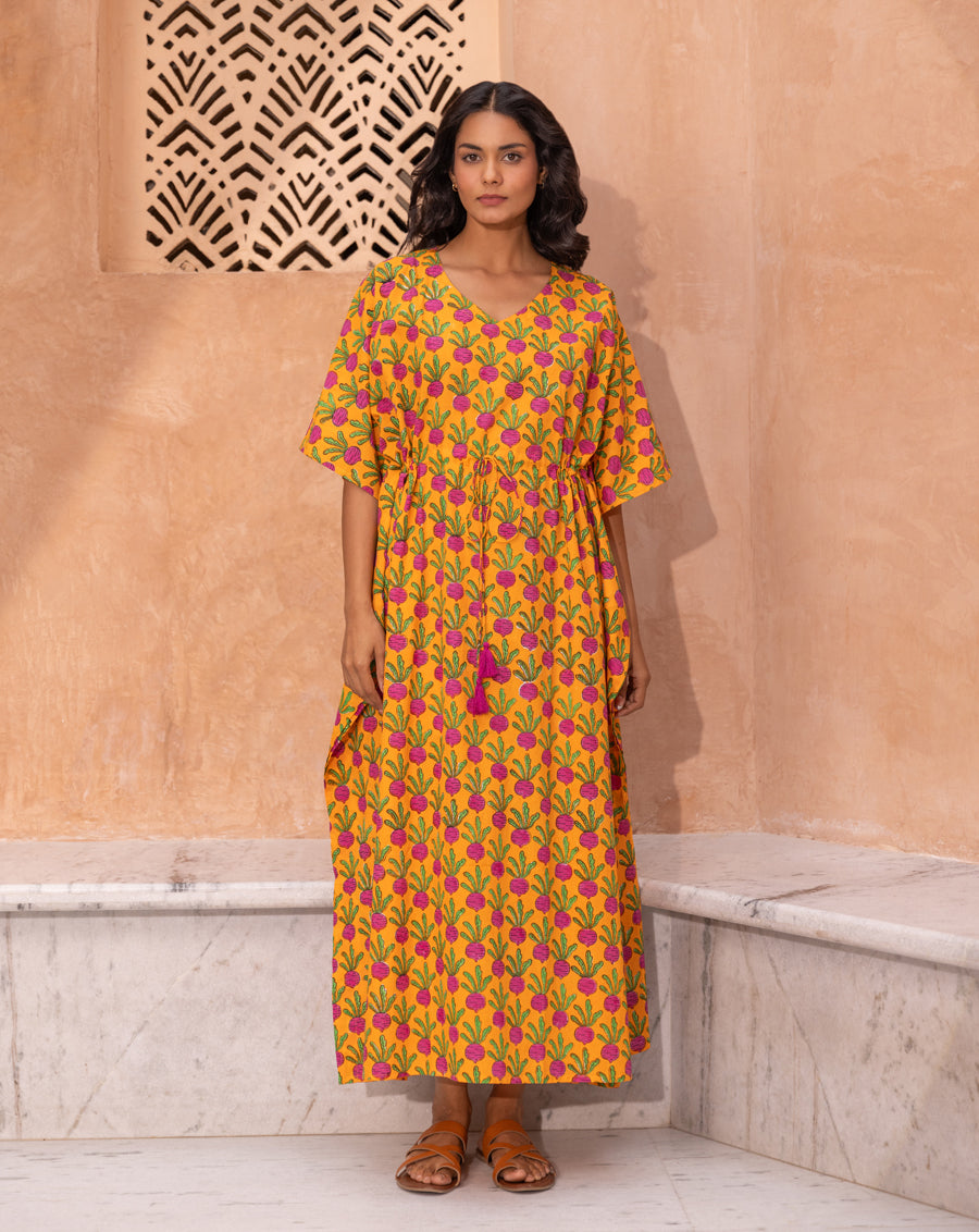 Beet the Root Hand Block Printed Cotton Kaftan