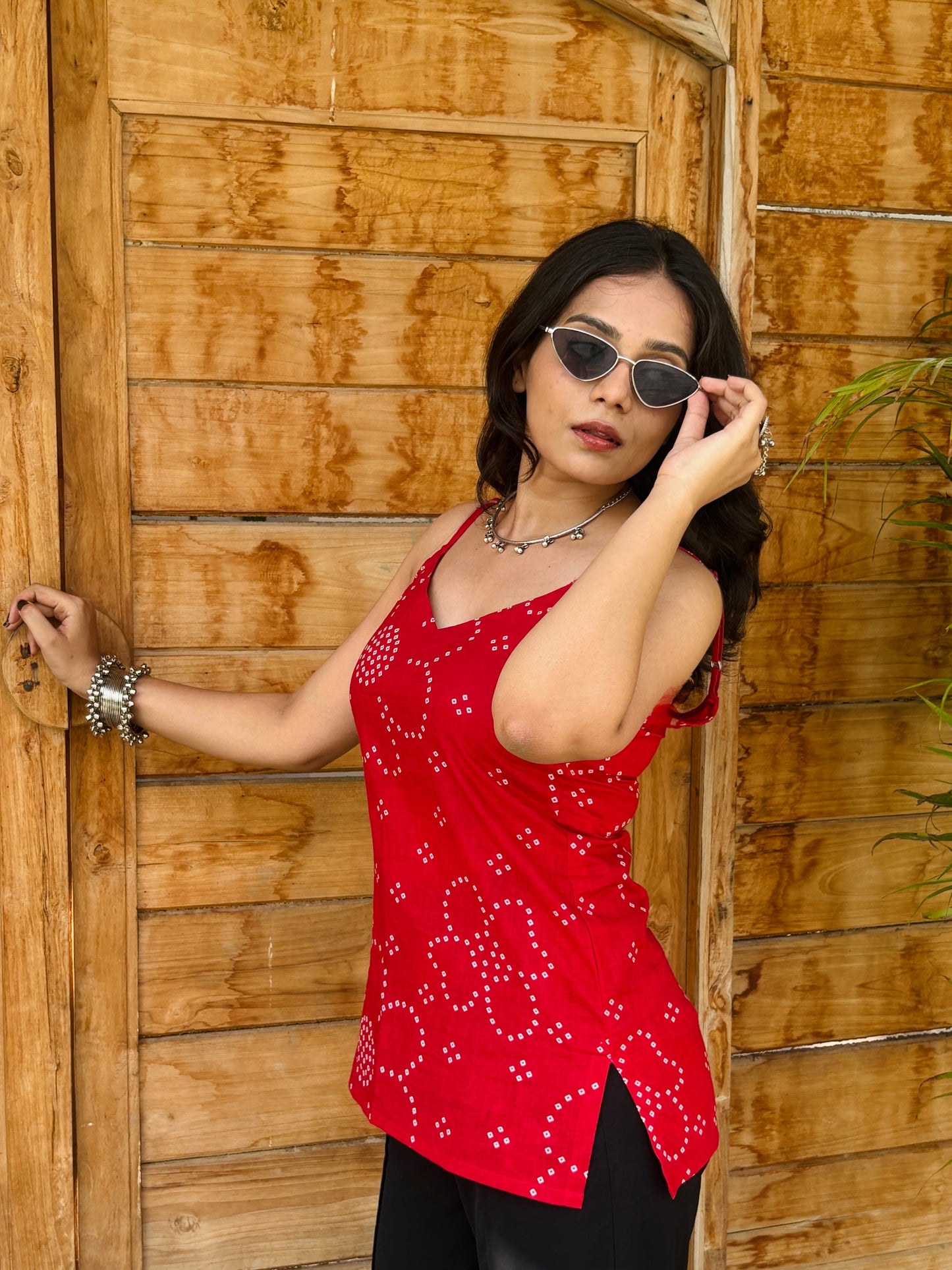 Laal Bijli Cotton Strap Kurti