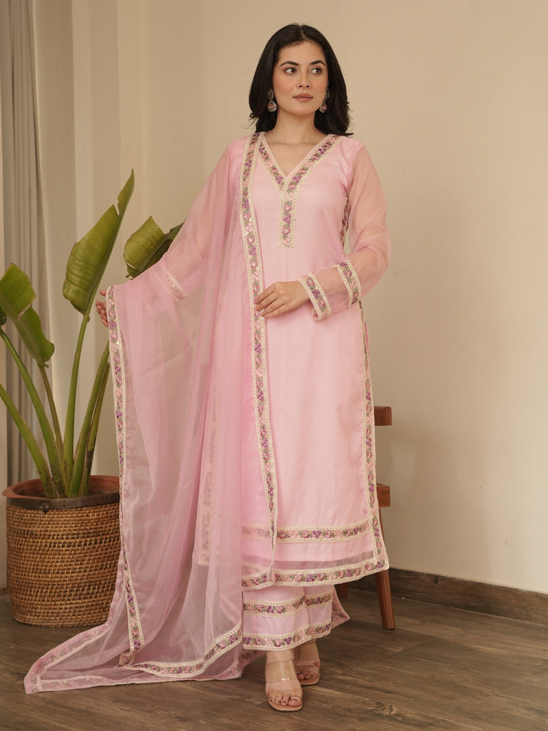 Zara Pure Organza Lace Work Suit Set