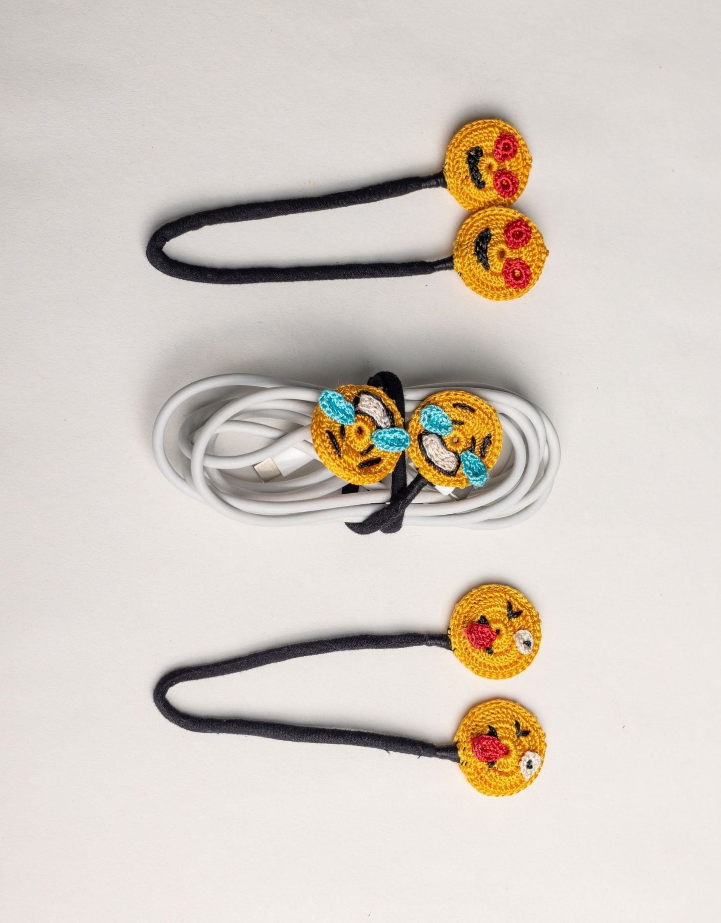 Set of 3 Handcrafted Cable Organizer - Emojis