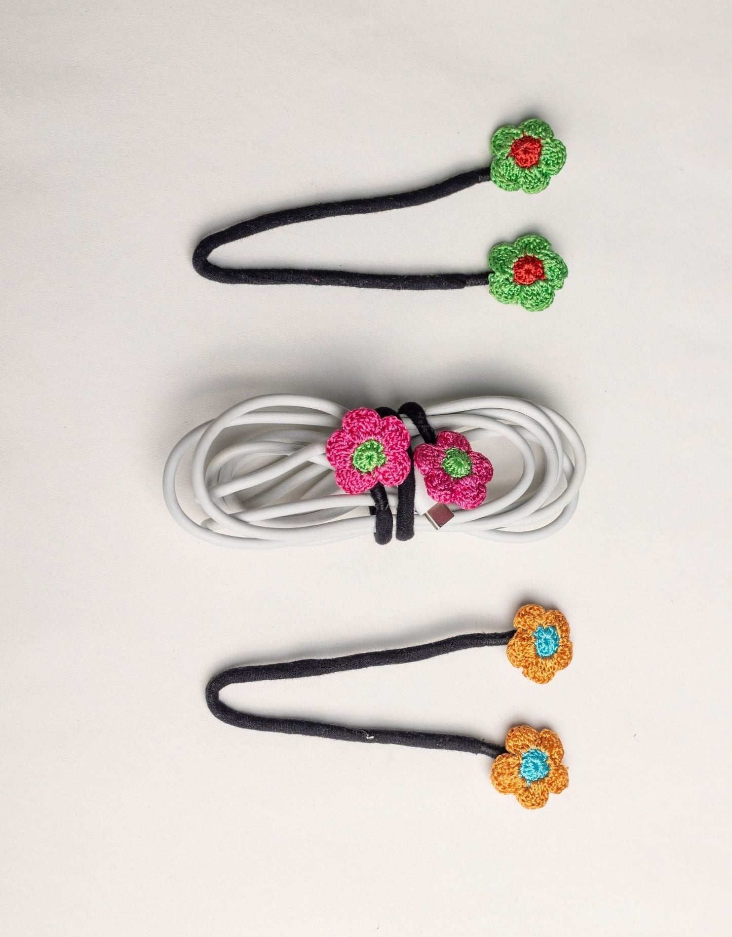 Set of 3 Handcrafted Cable Organizer - Flower