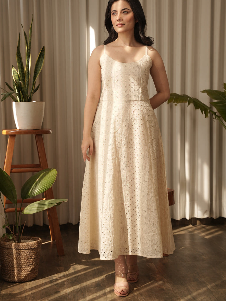 White Rose Cotton Dress With Jacket