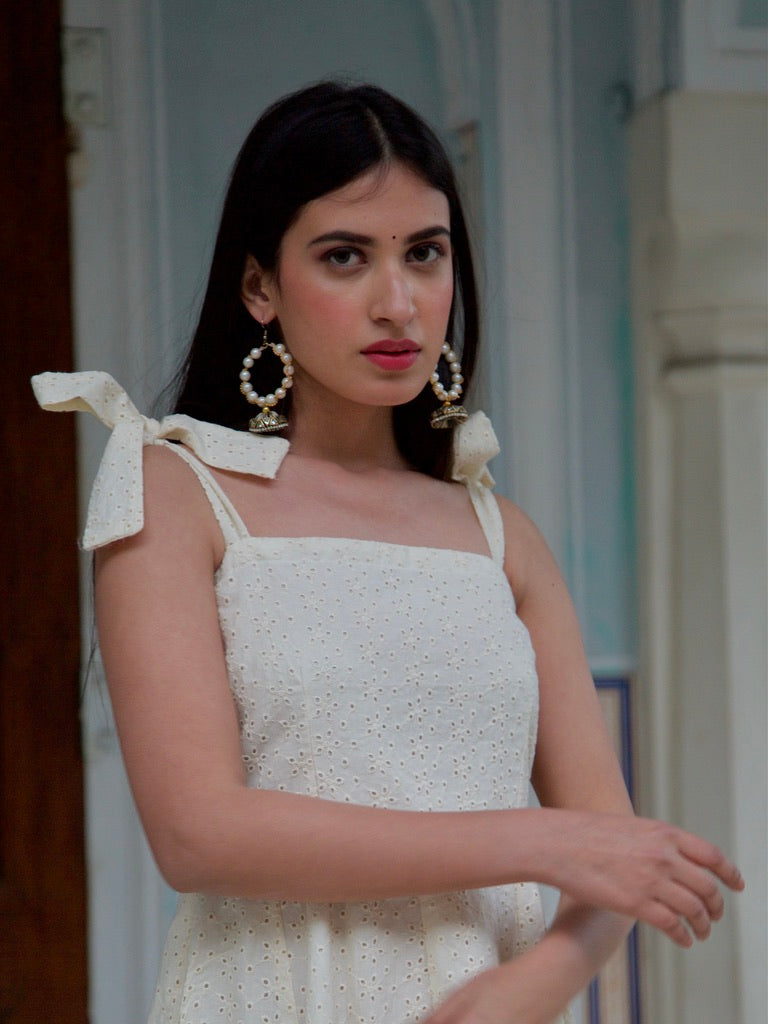 Areena White Chikan Dress