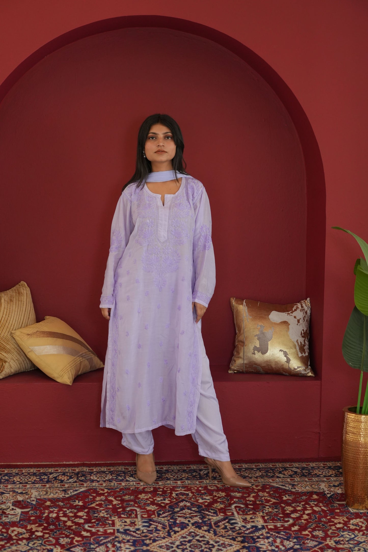 Hayat Chikankari Muslin Silk 3 Piece Set