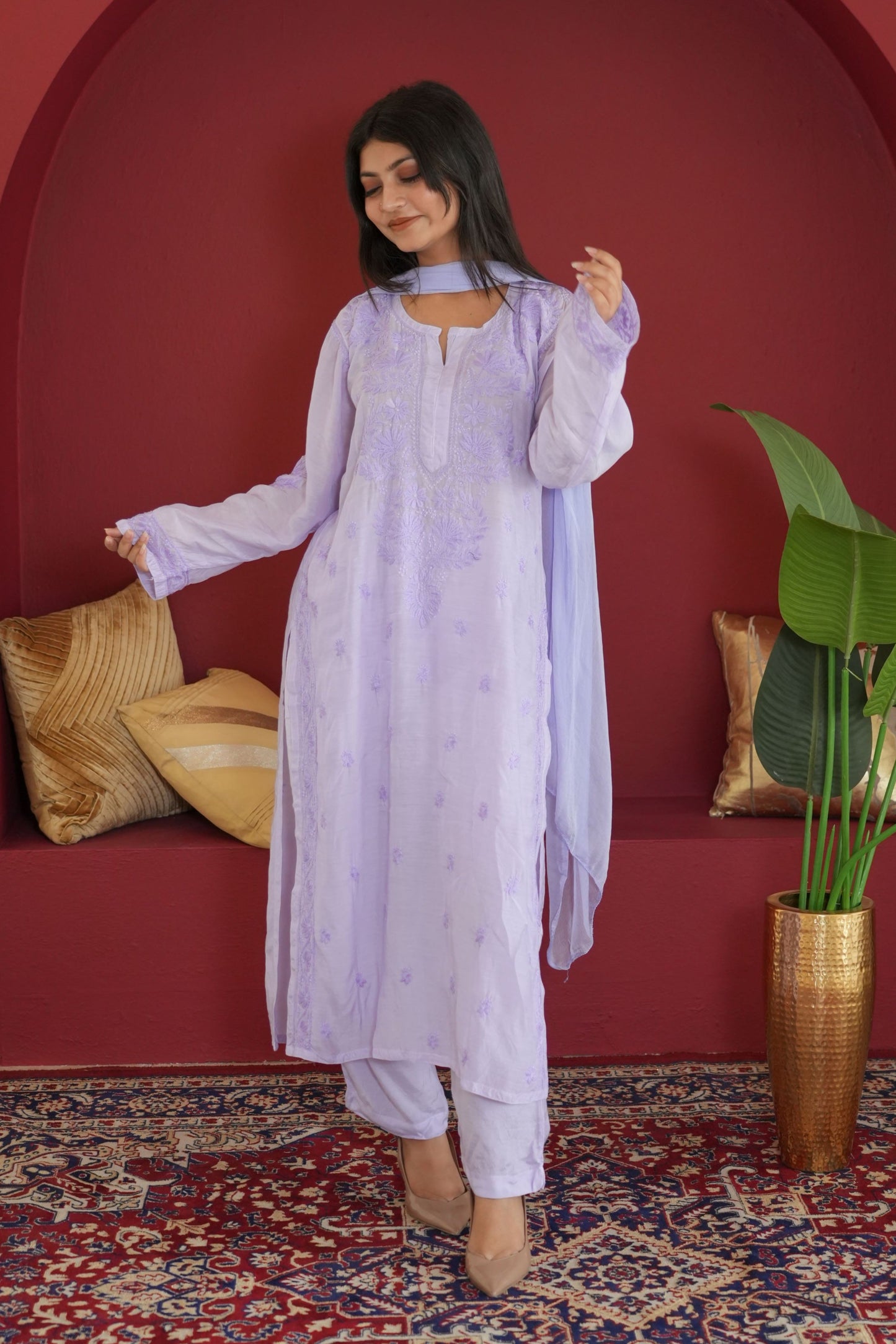 Hayat Chikankari Muslin Silk 3 Piece Set