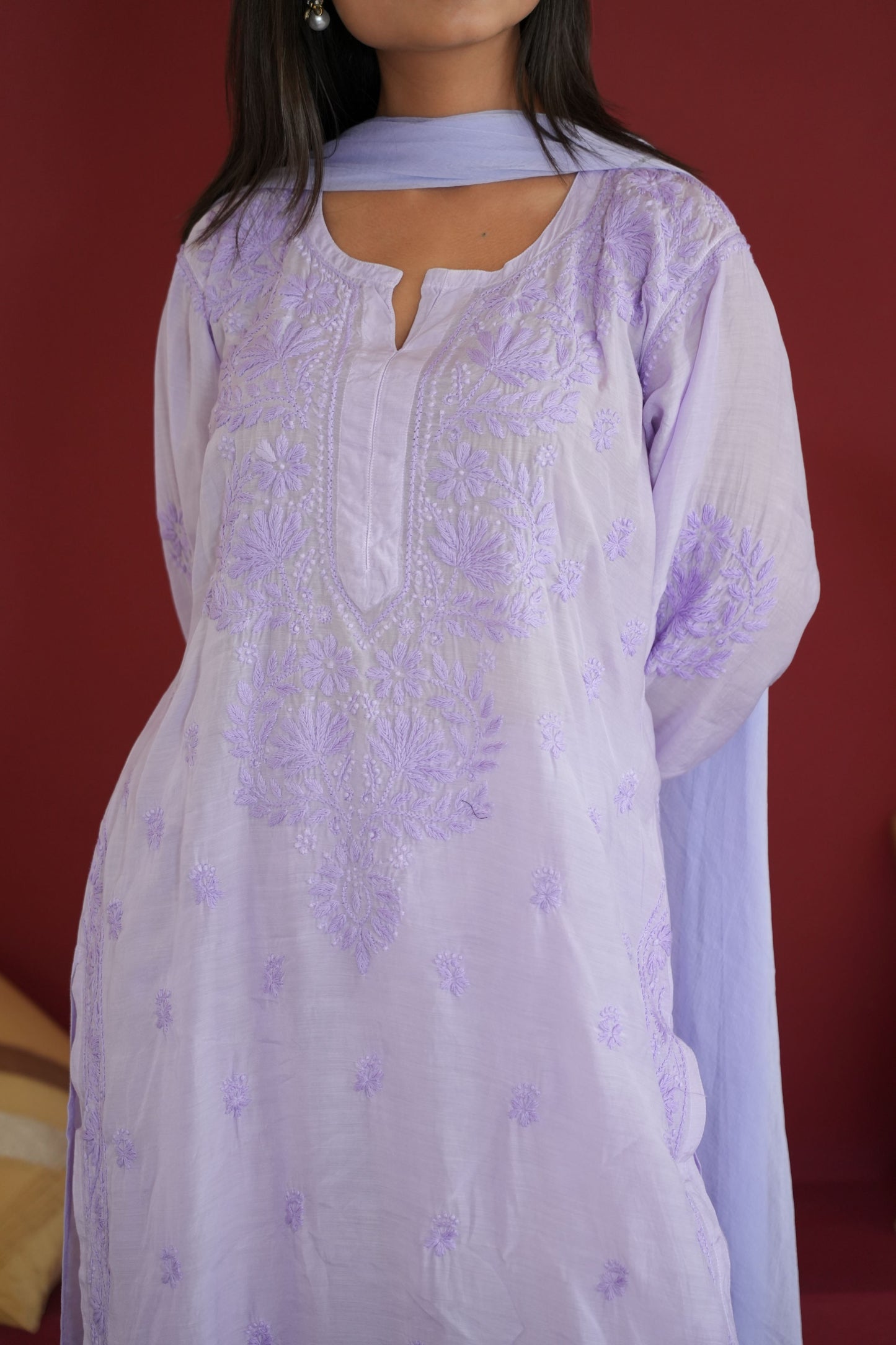 Hayat Chikankari Muslin Silk 3 Piece Set