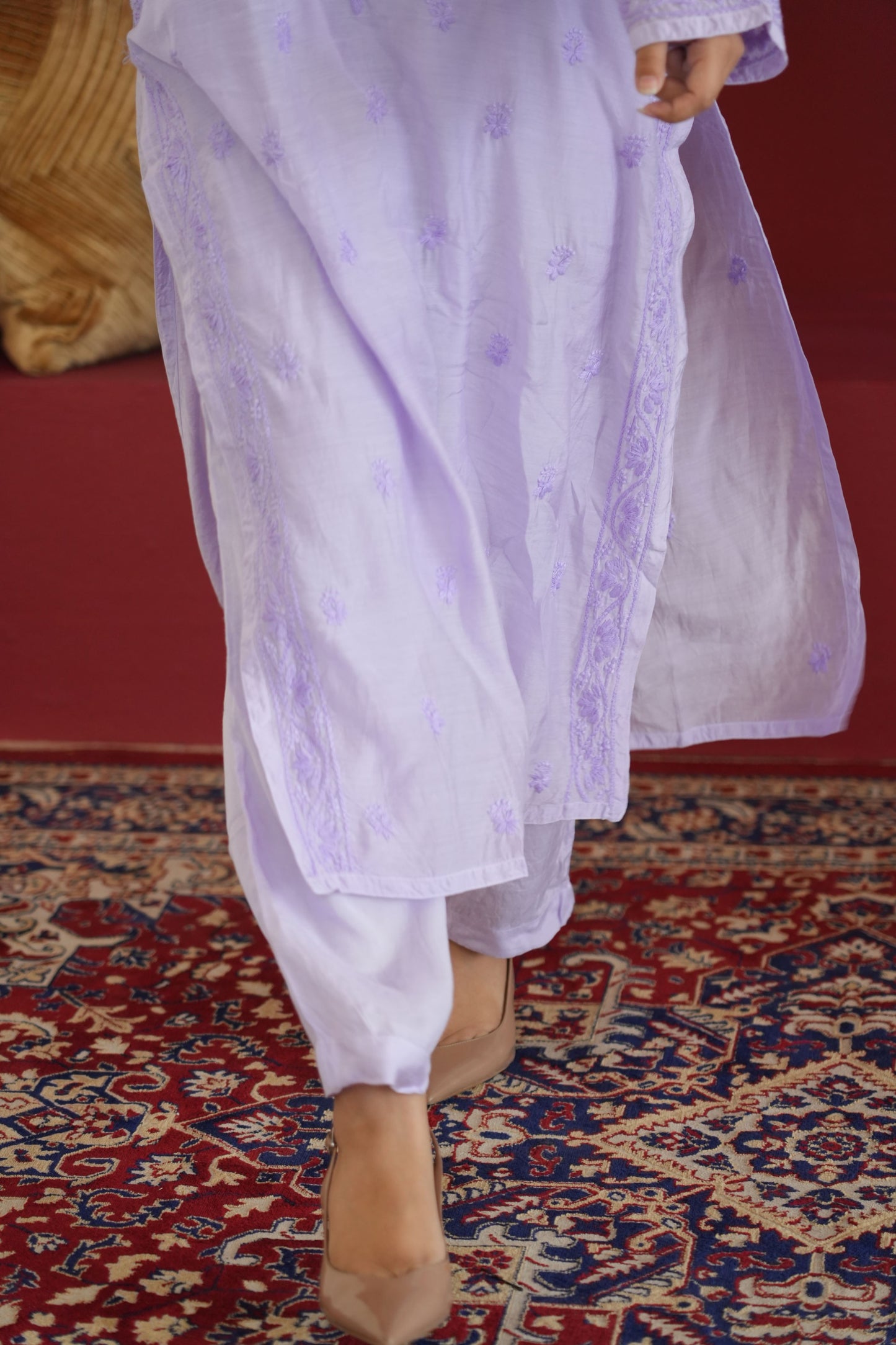 Hayat Chikankari Muslin Silk 3 Piece Set