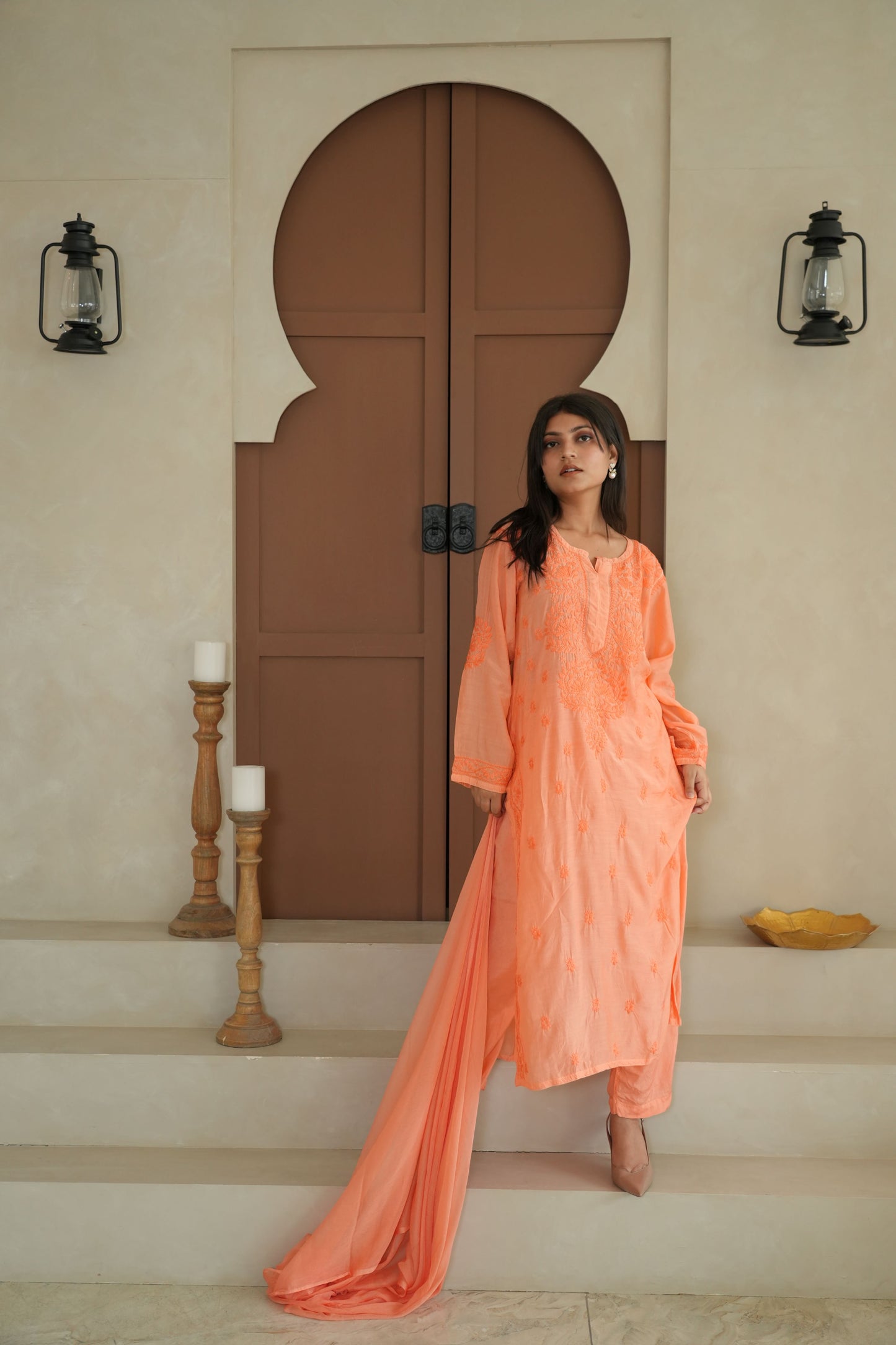 Hayat Chikankari Muslin Silk 3 Piece Set