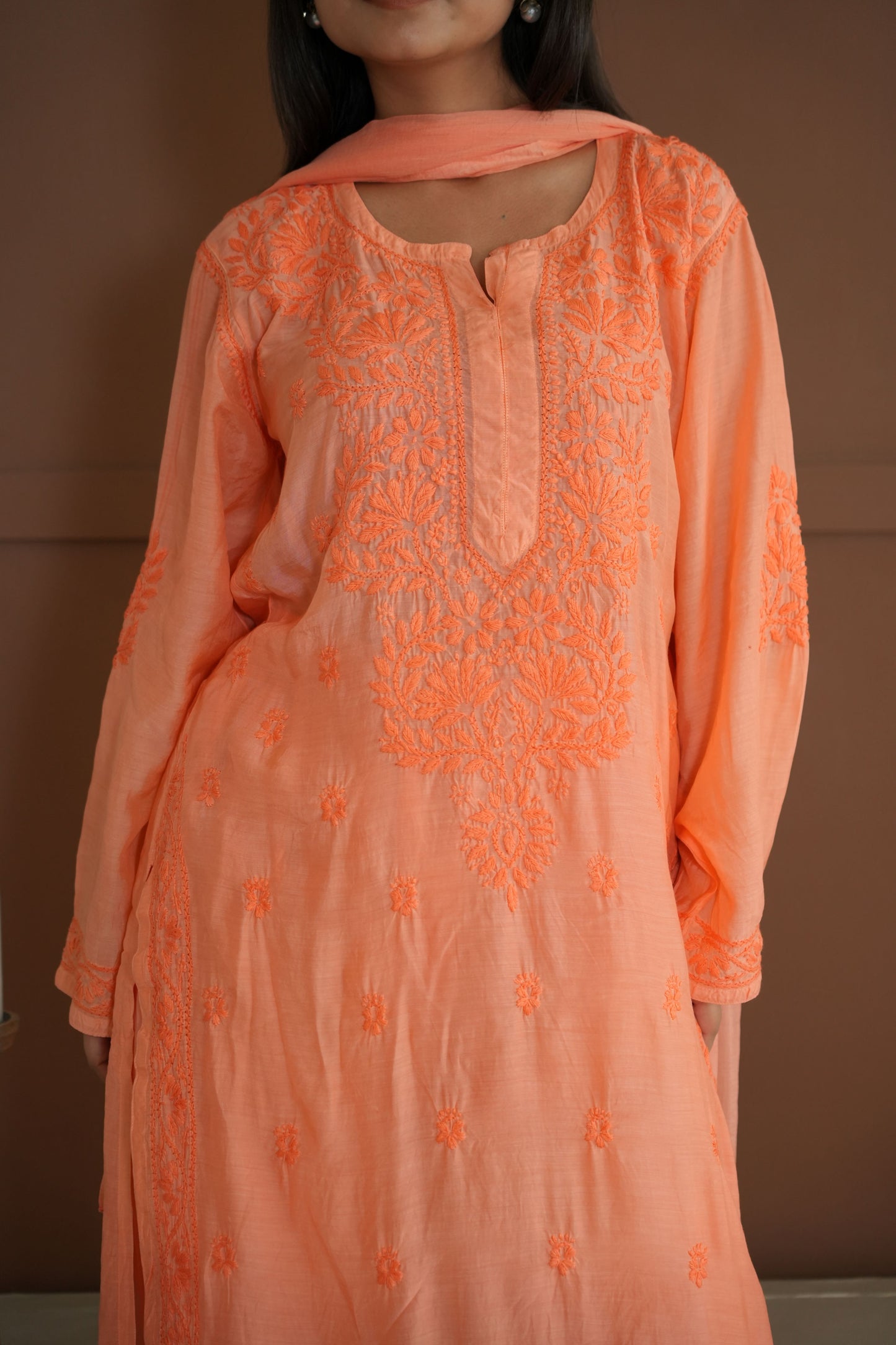 Hayat Chikankari Muslin Silk 3 Piece Set