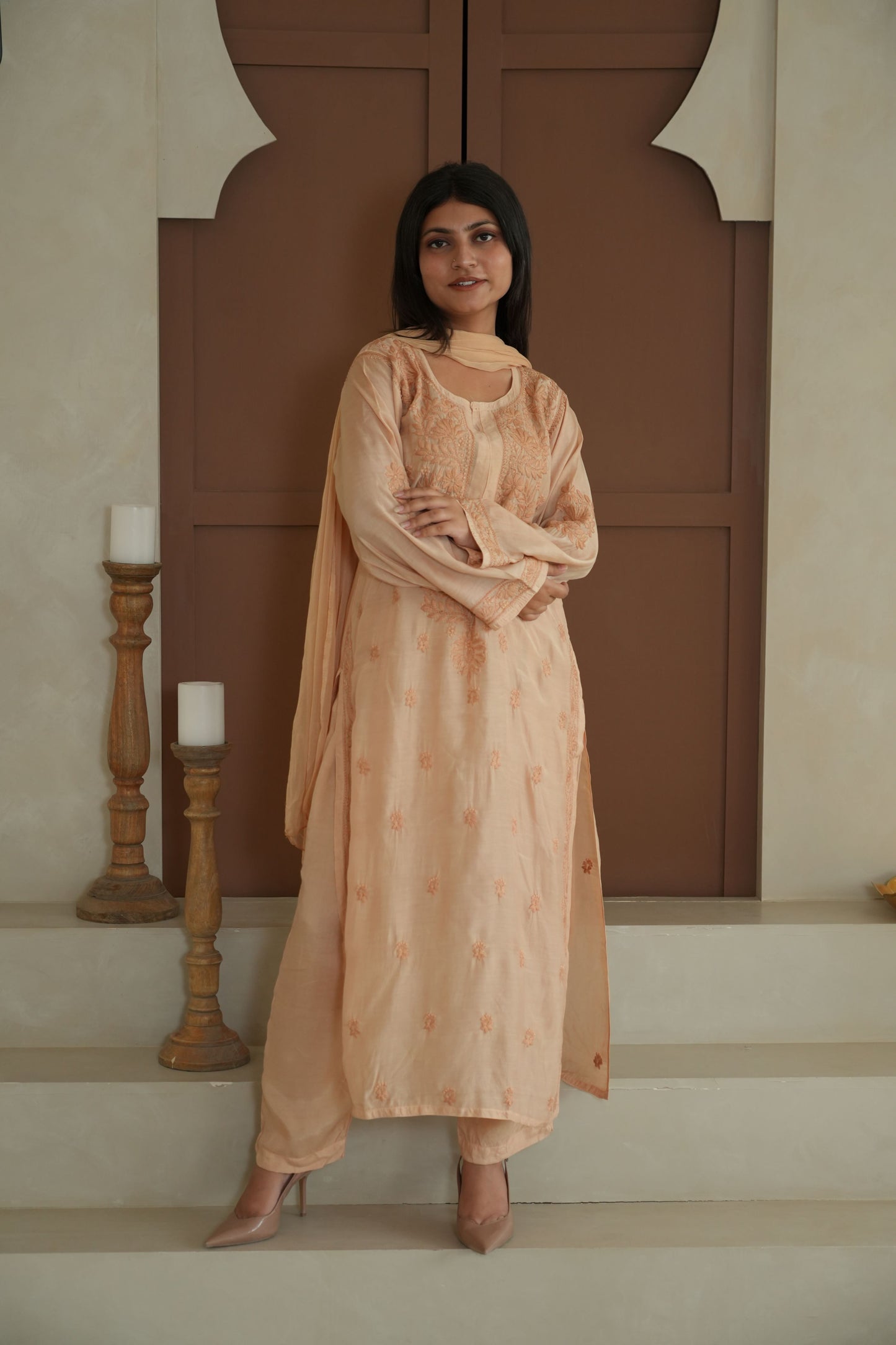 Hayat Chikankari Muslin Silk 3 Piece Set