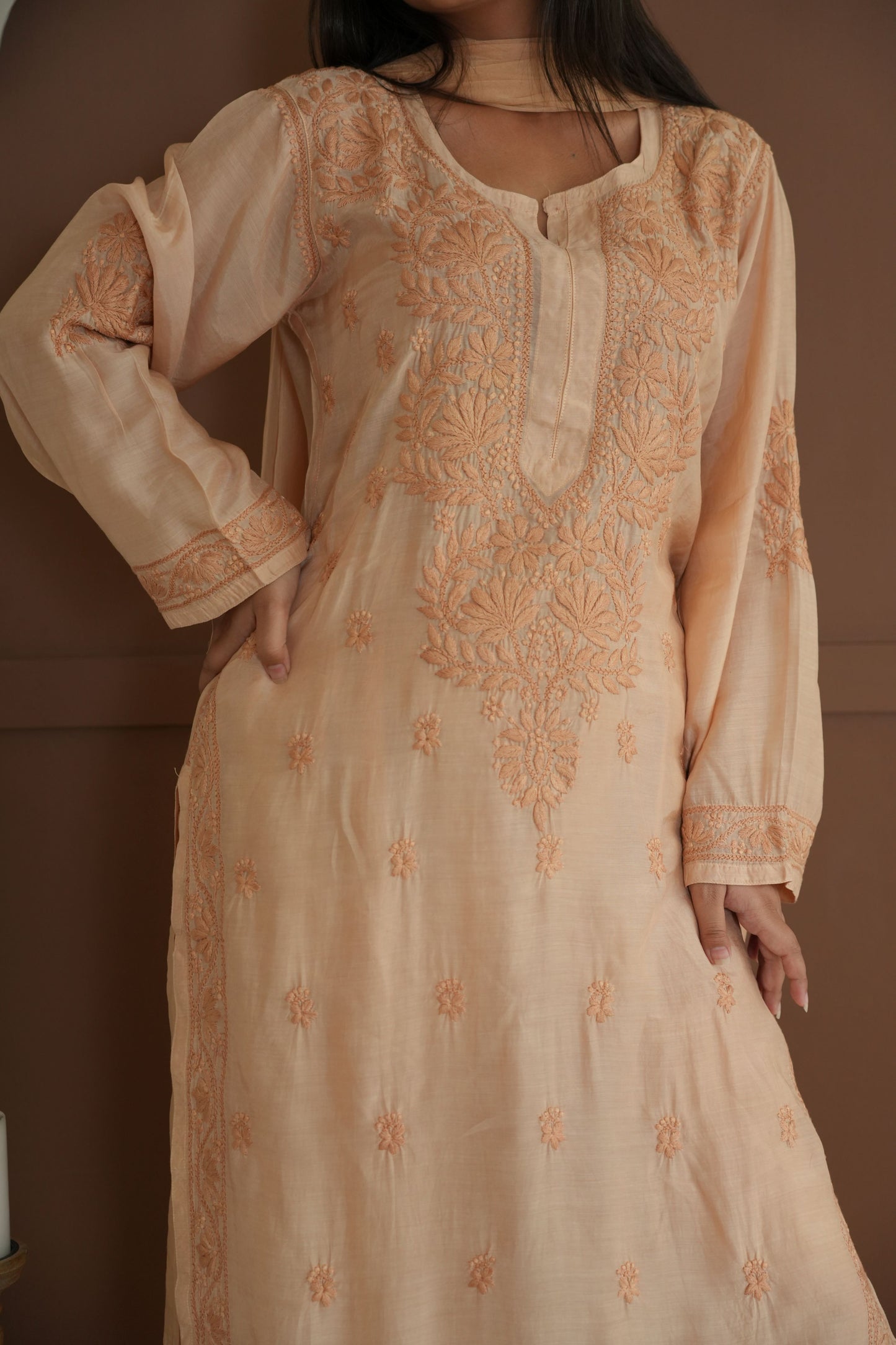 Hayat Chikankari Muslin Silk 3 Piece Set