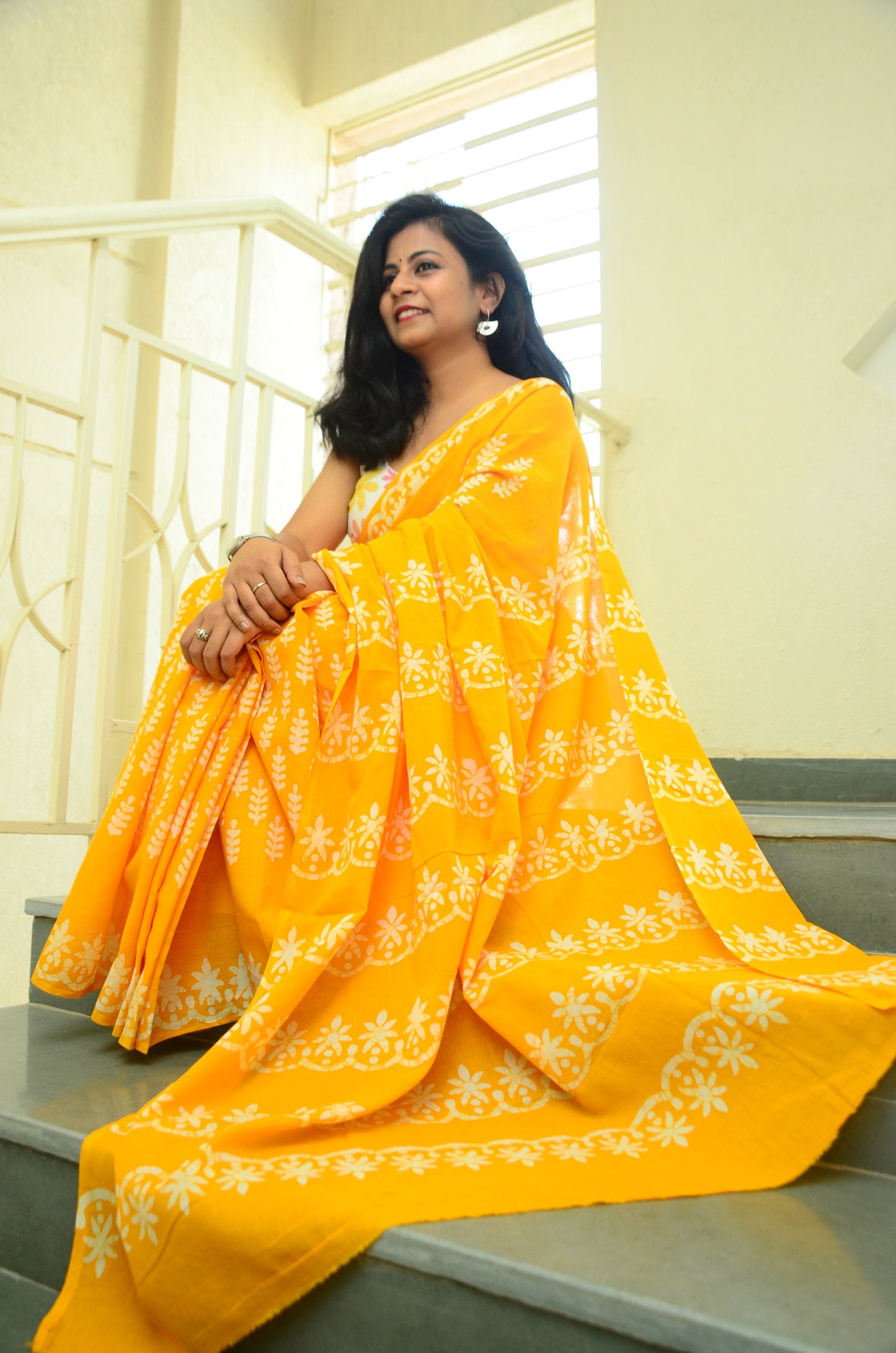 Ammiya Handblock Natural Dye - Mul Cotton Saree