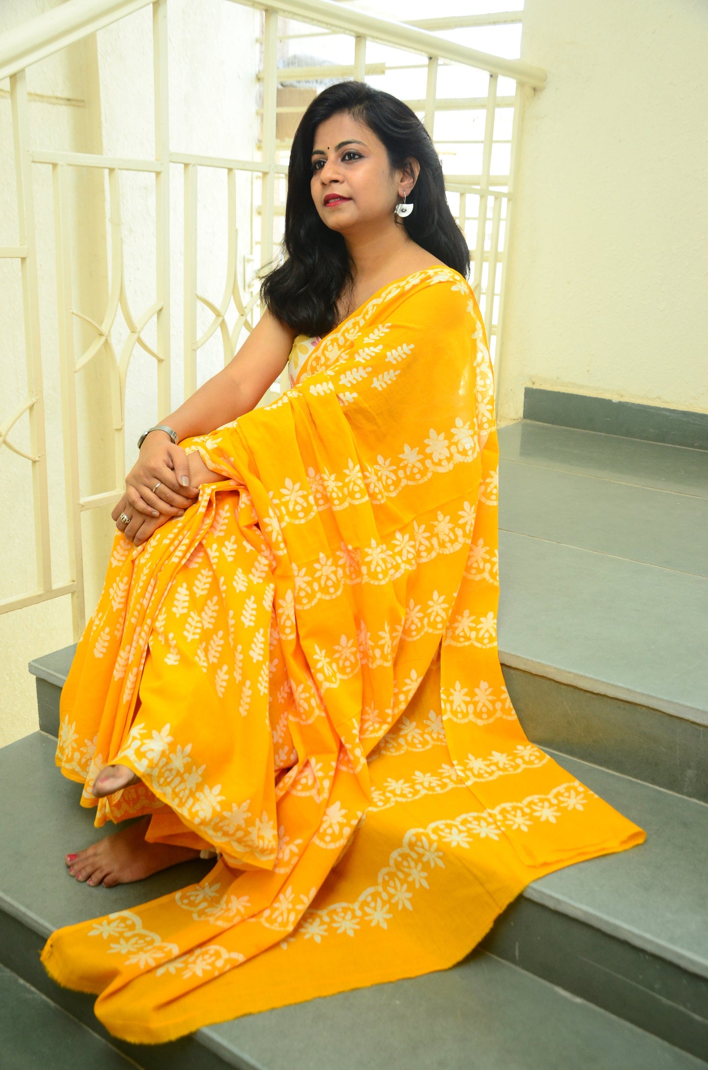 Ammiya Handblock Natural Dye - Mul Cotton Saree