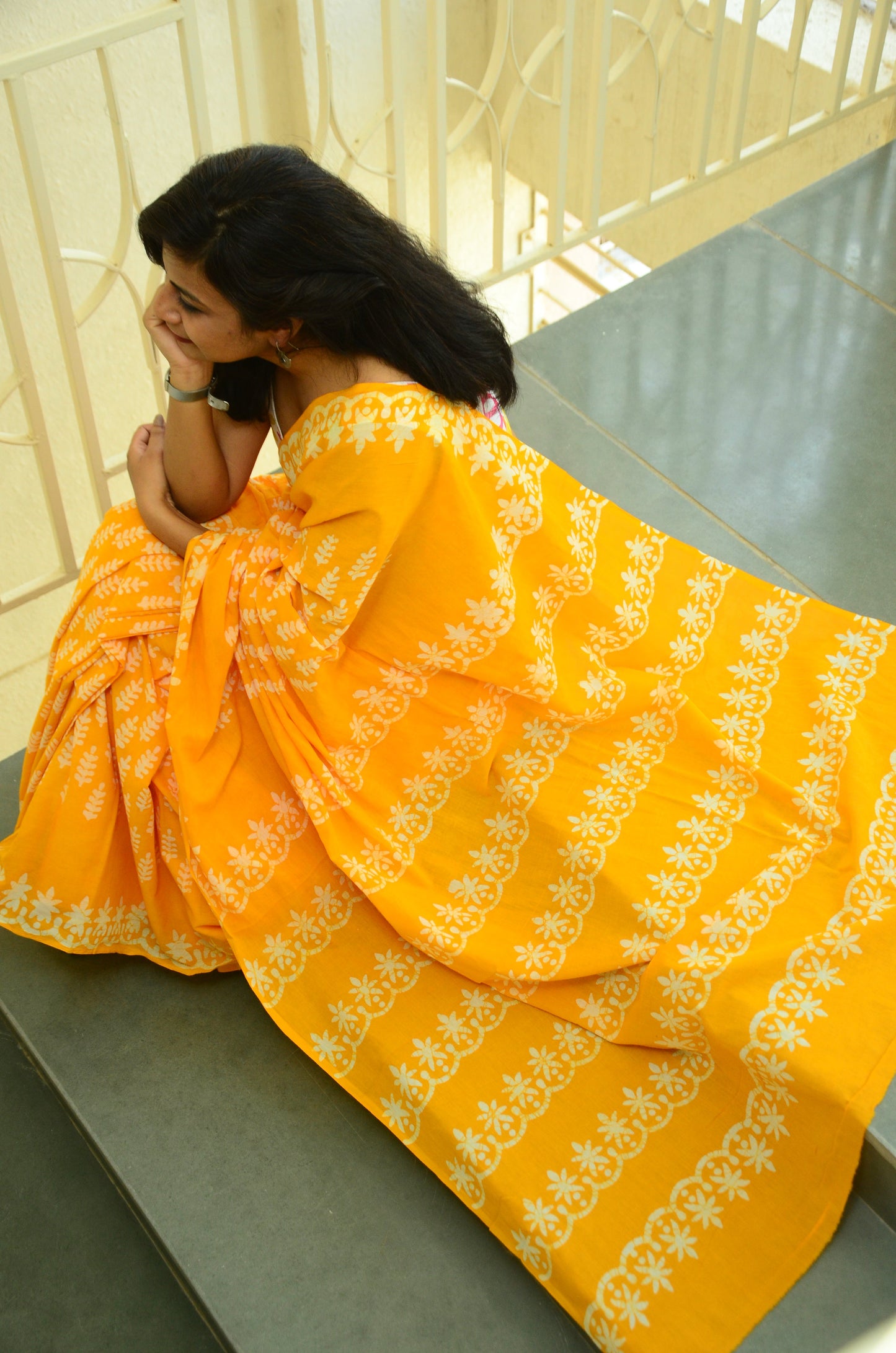 Ammiya Handblock Natural Dye - Mul Cotton Saree
