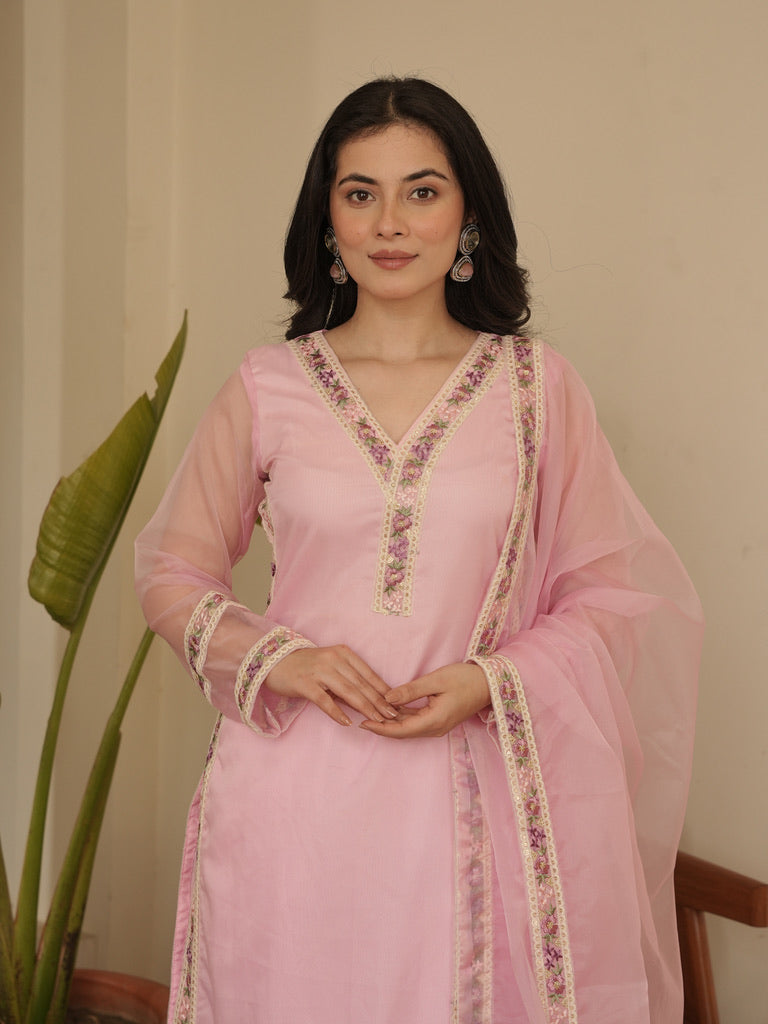 Zara Pure Organza Lace Work Suit Set