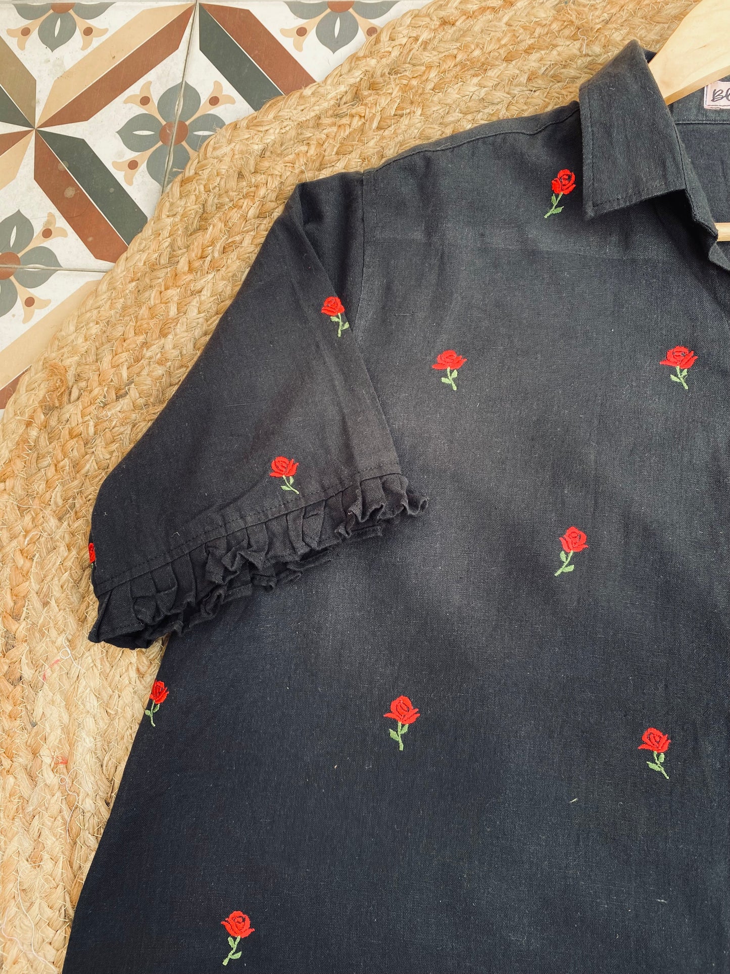 Gulab Embroidered Black Shirt