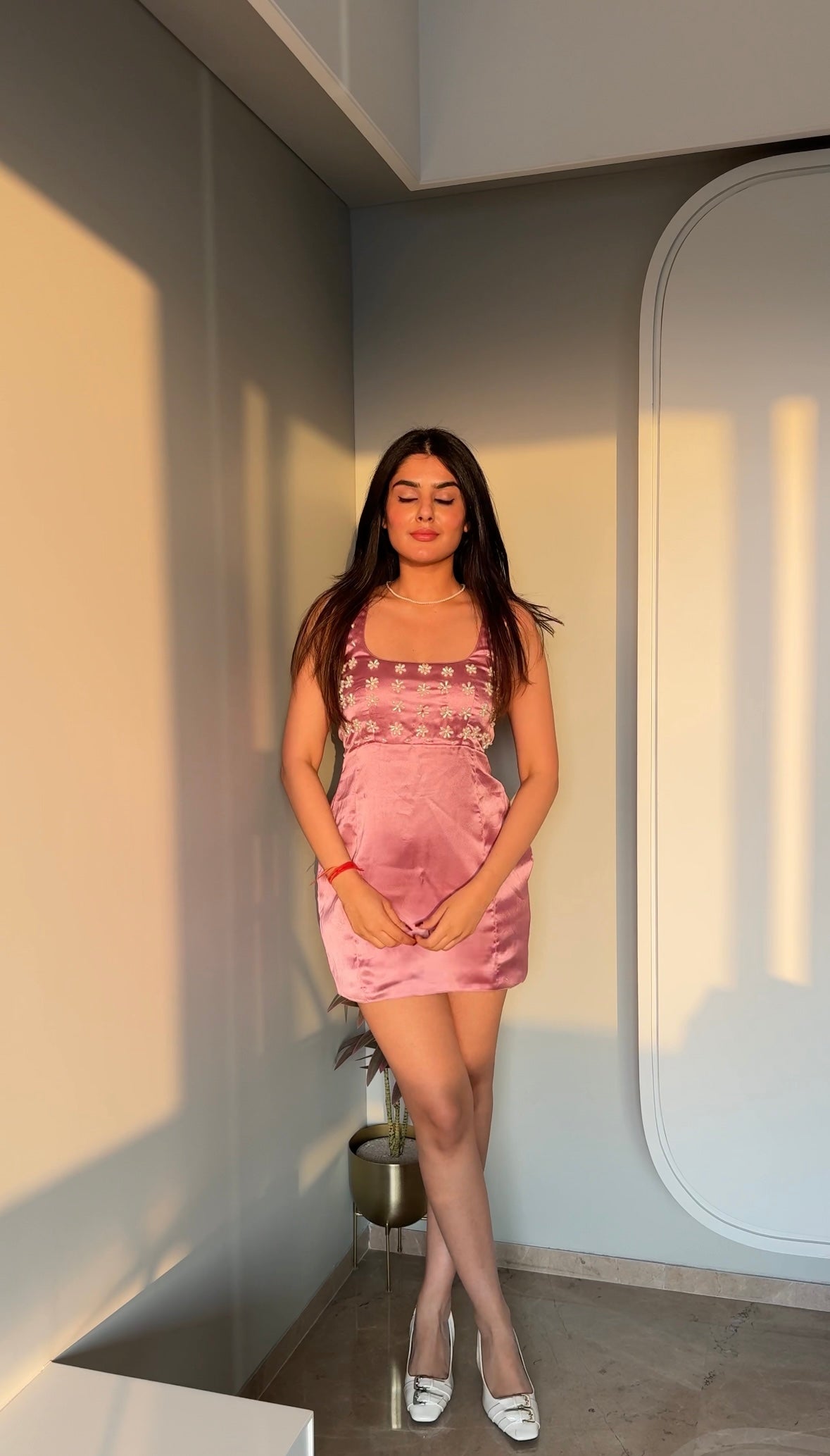 Stone Work Satin Bubblegum Dress