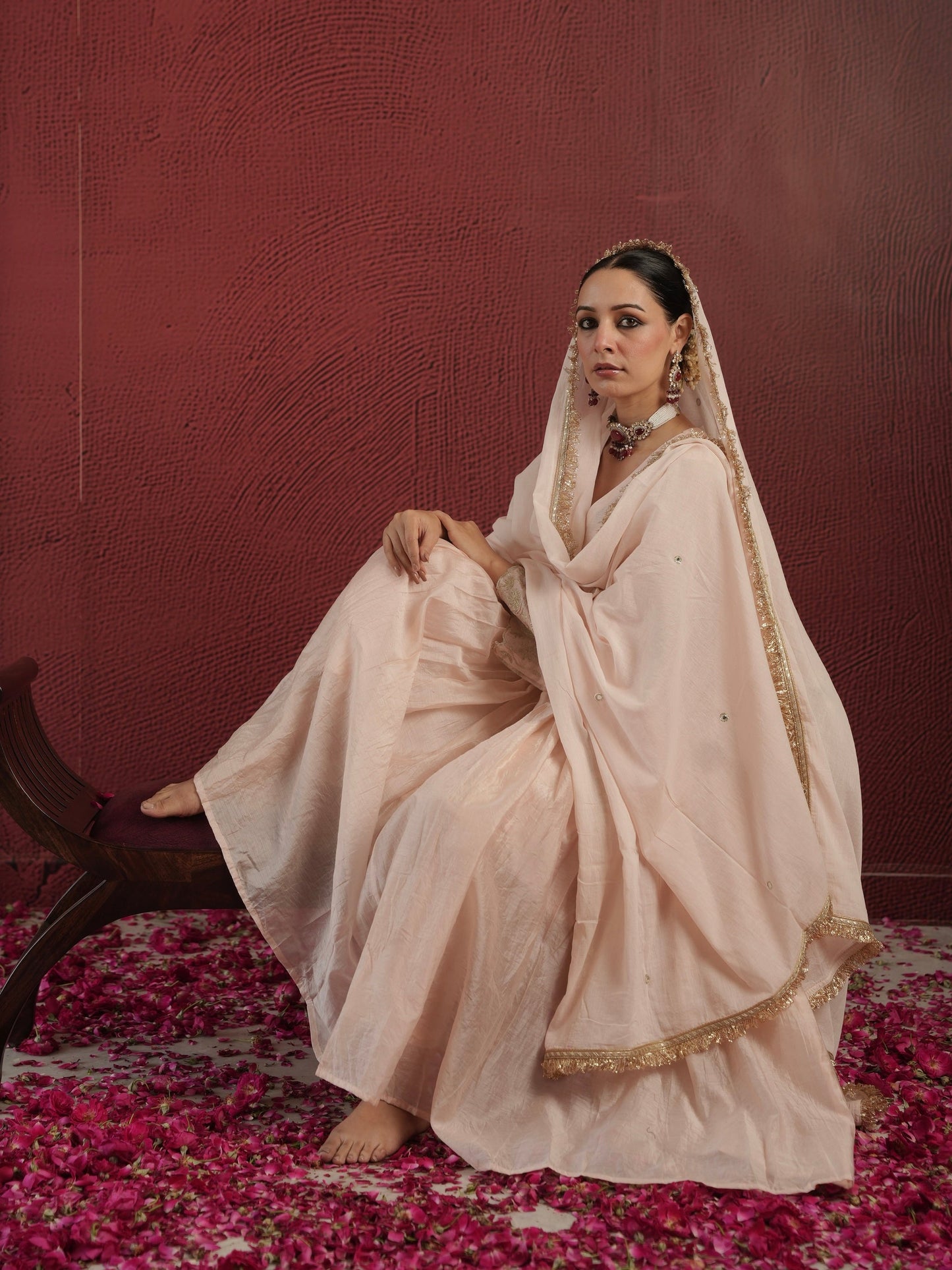 Chaand Hand-dyed Dust Peach Chanderi Aariwork Anakrkali Set