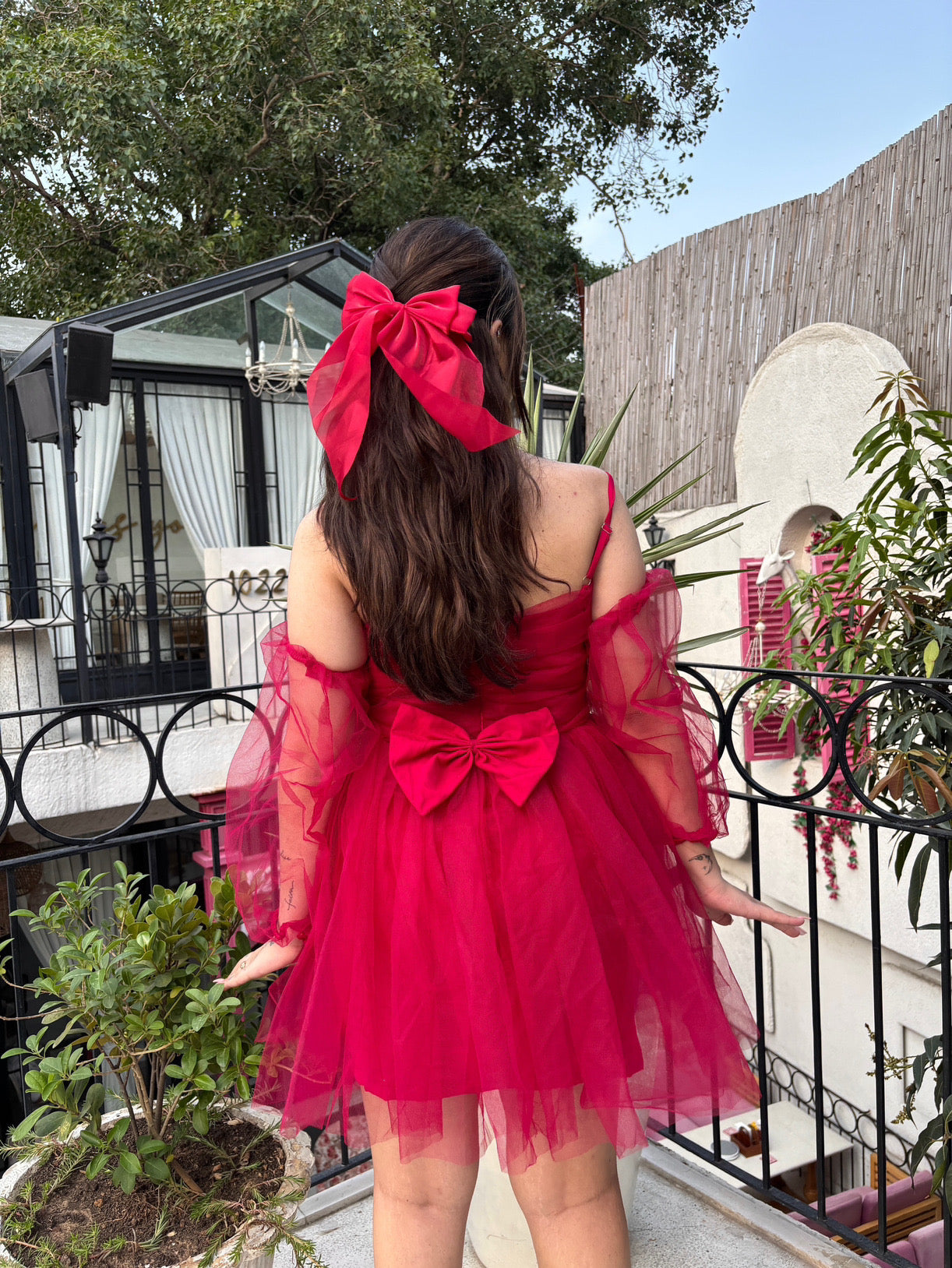 Ruby Tulle Dress With Detachable Puffy Sleeves