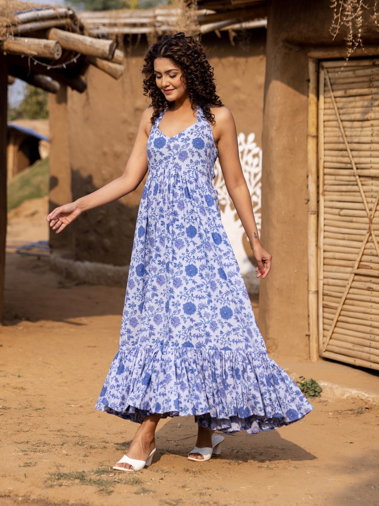 Sara Handblock Long Dress