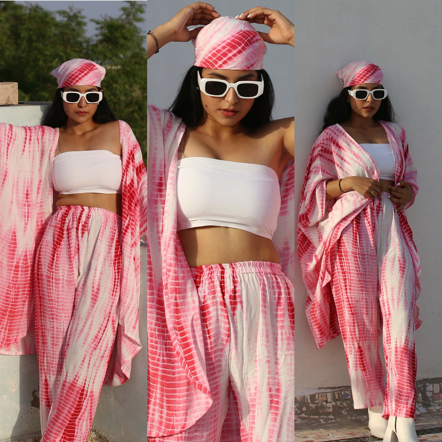 Fuchsia Shibori Shrug Trouser Set