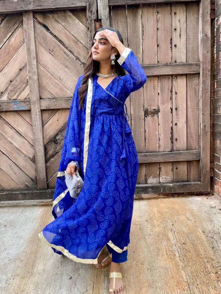 Angrakha Pattern Anarkali Suit Set with Side Slit