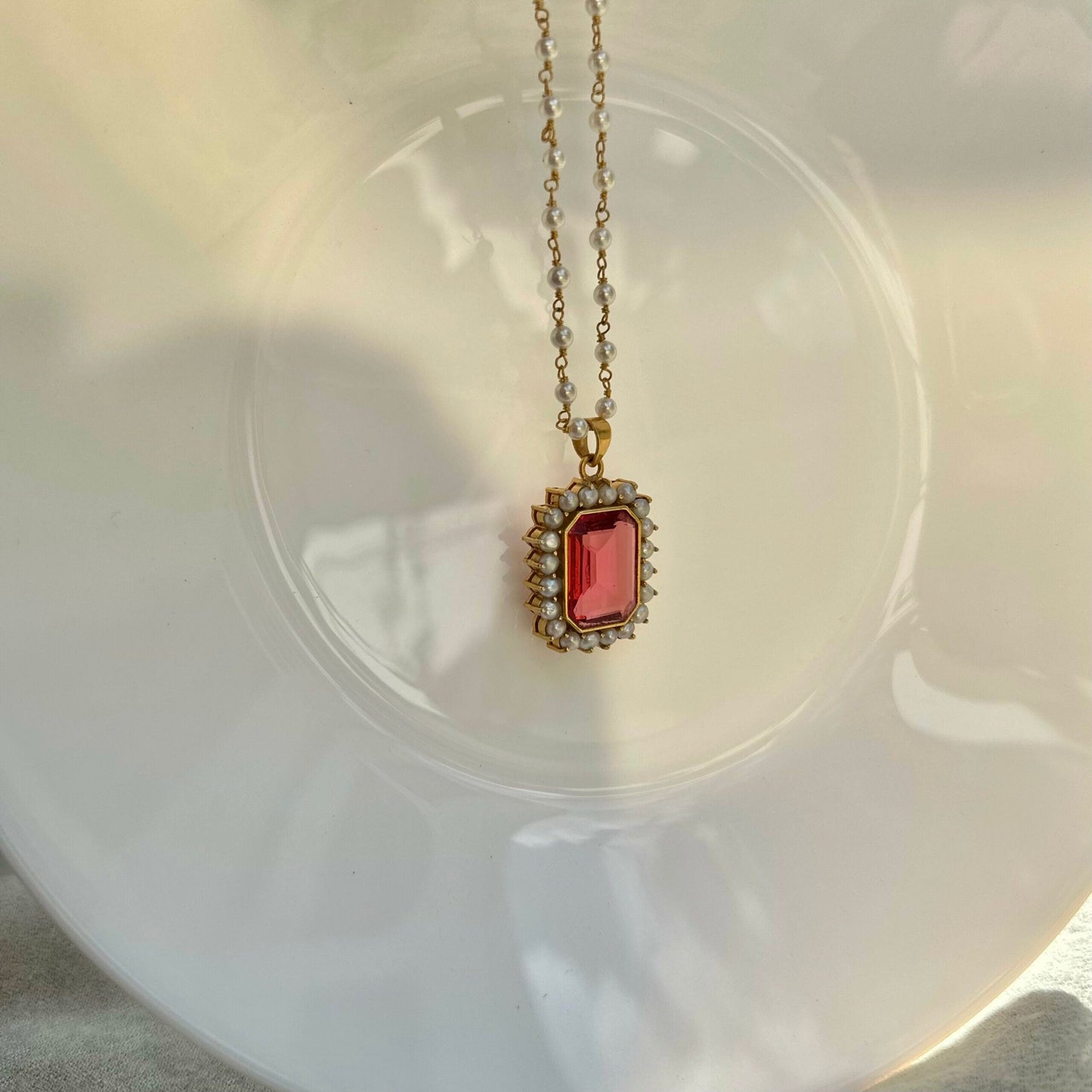 Elizabeth Rubellite Pendant with Pearls