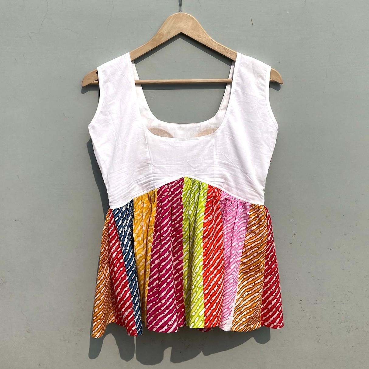 Multicolor Lehariya Handwork Cotton Top