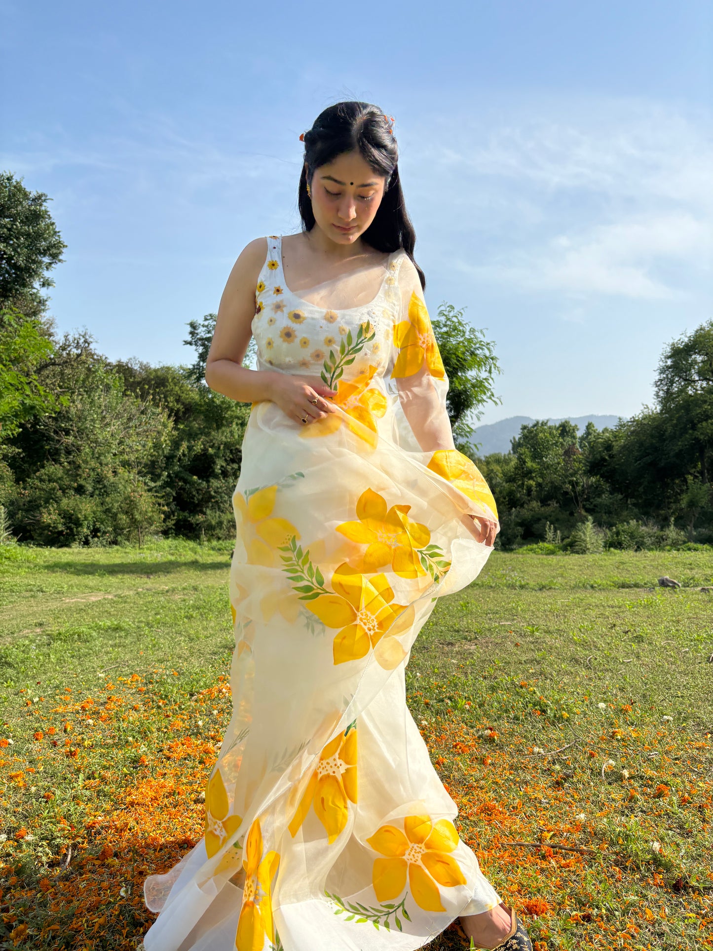 Lemon Breeze Handpainted Saree