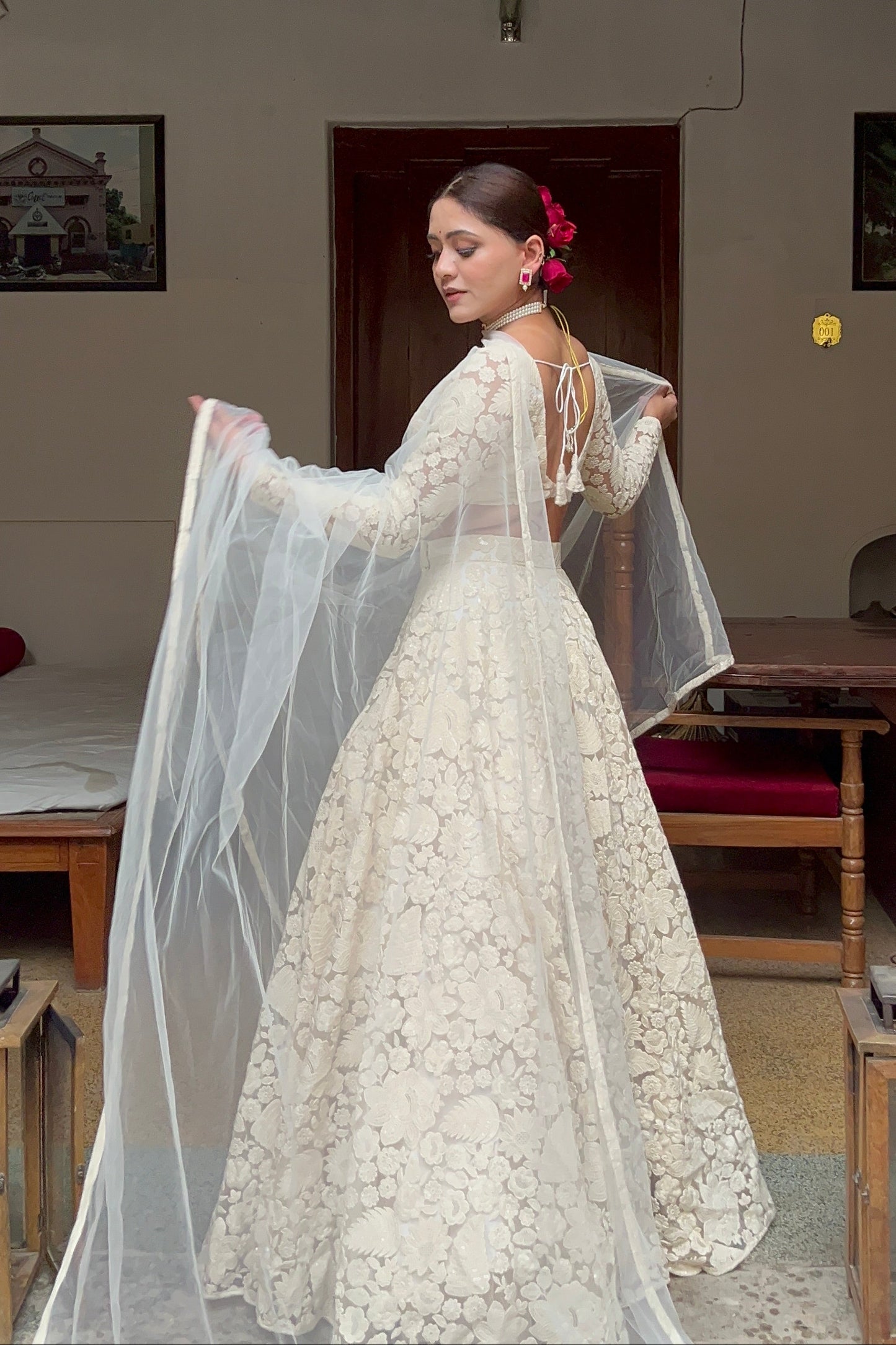 White Floral Lehenga