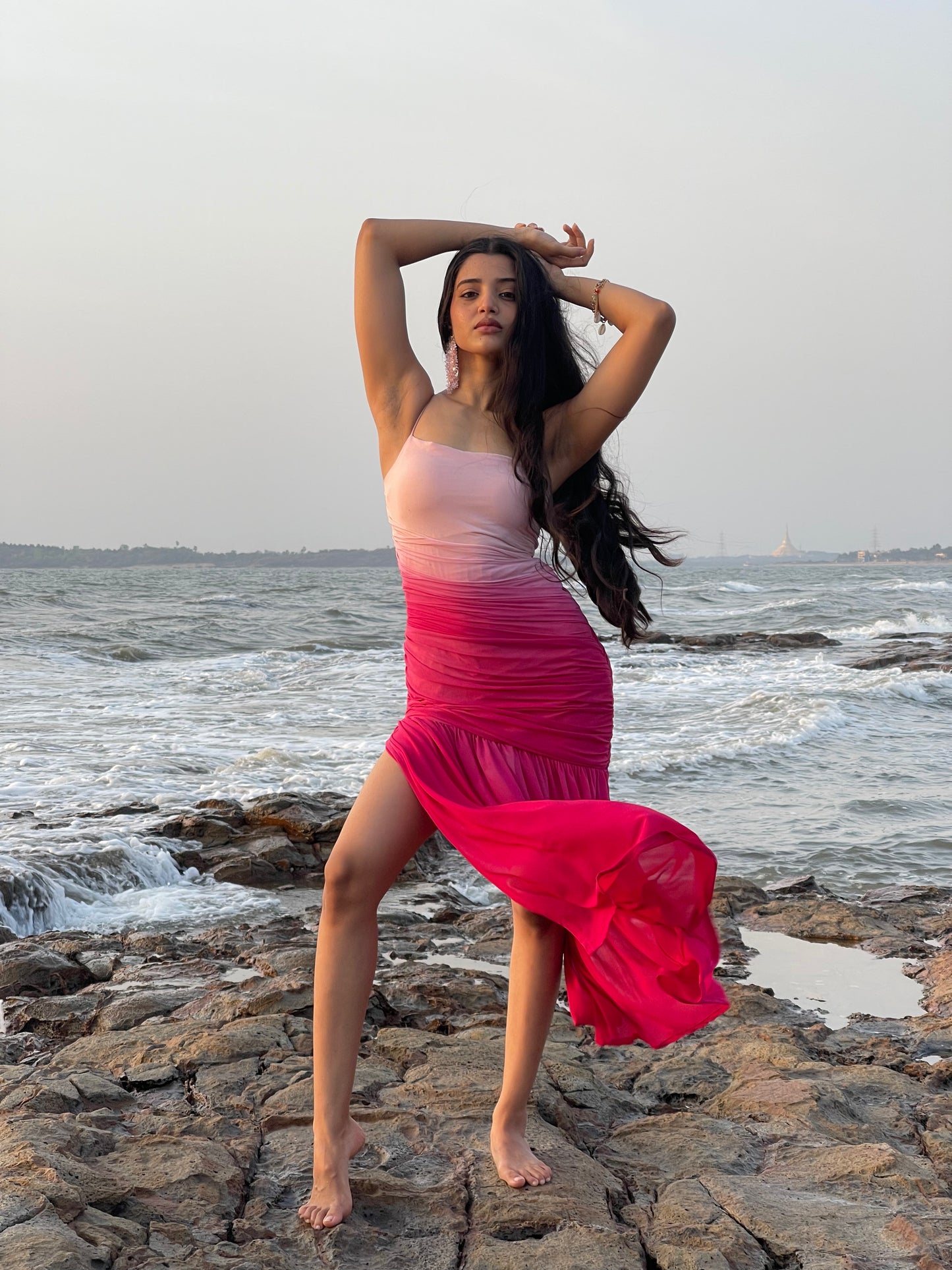 Pink Lycra Ombre Dress