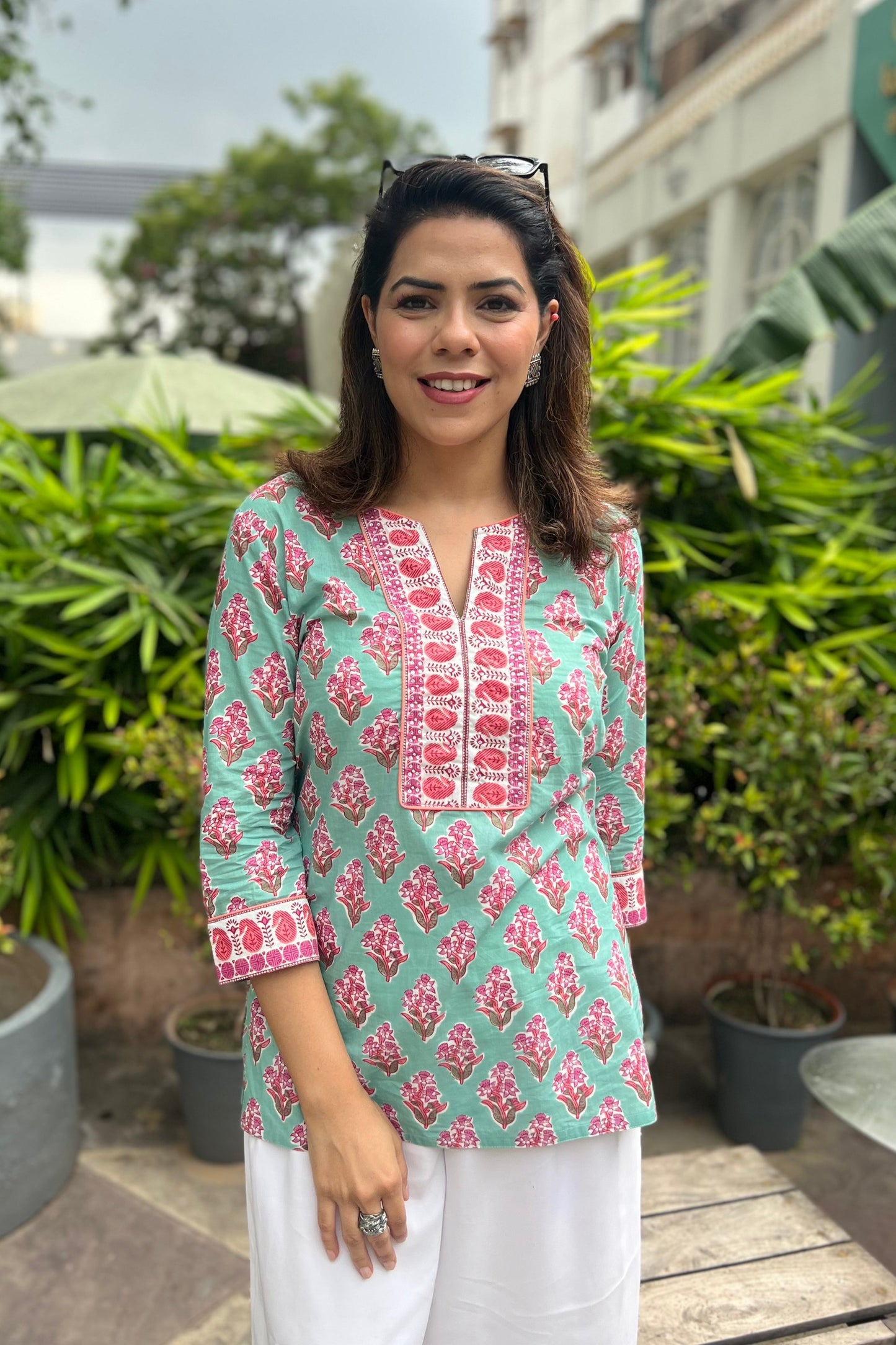 Printed Sequinned Pure Cotton Kurti
